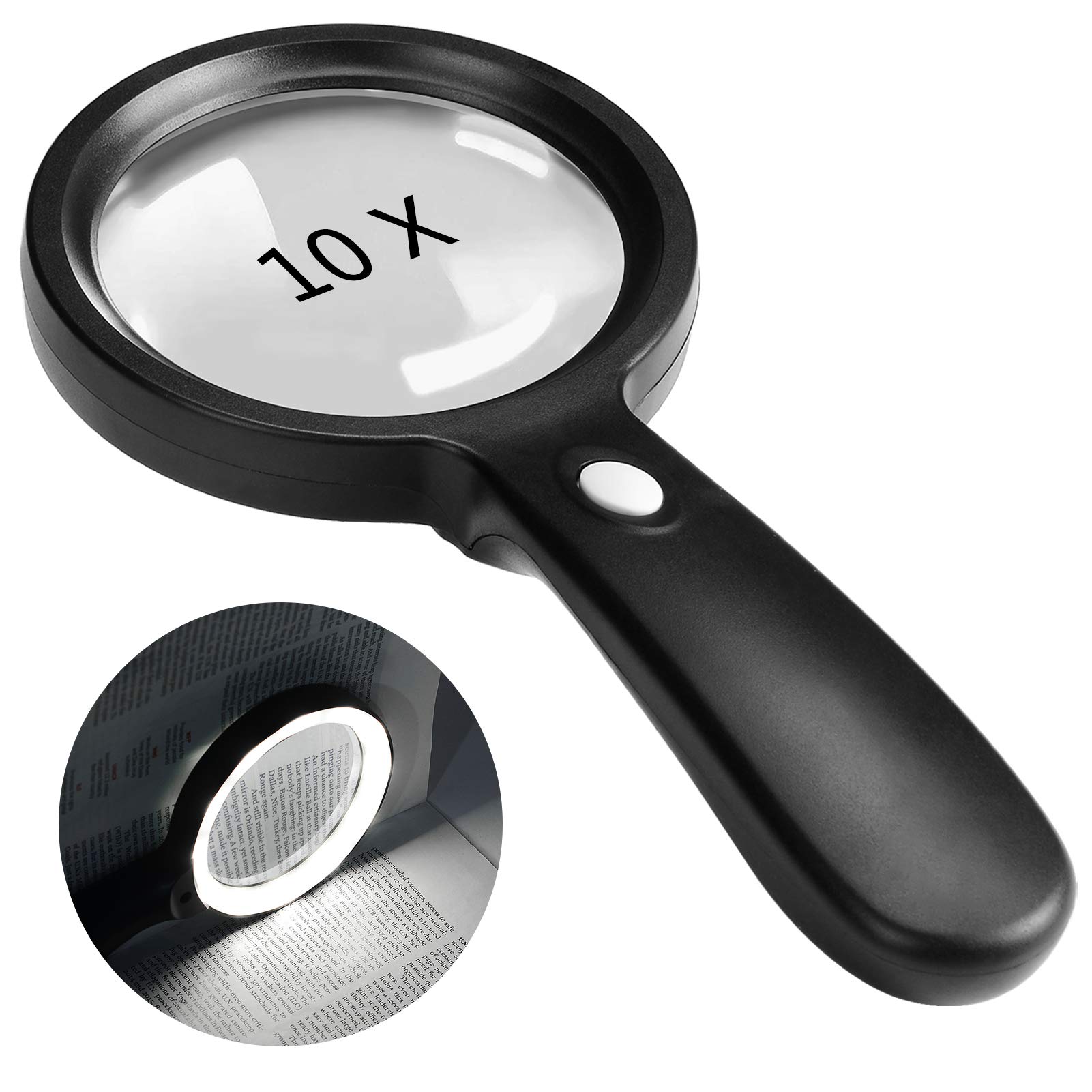 Magnifying Glass with Light, 10X Handheld Large Magnifying Glass 12 LED  Illuminated Lighted Magnifier for Macular