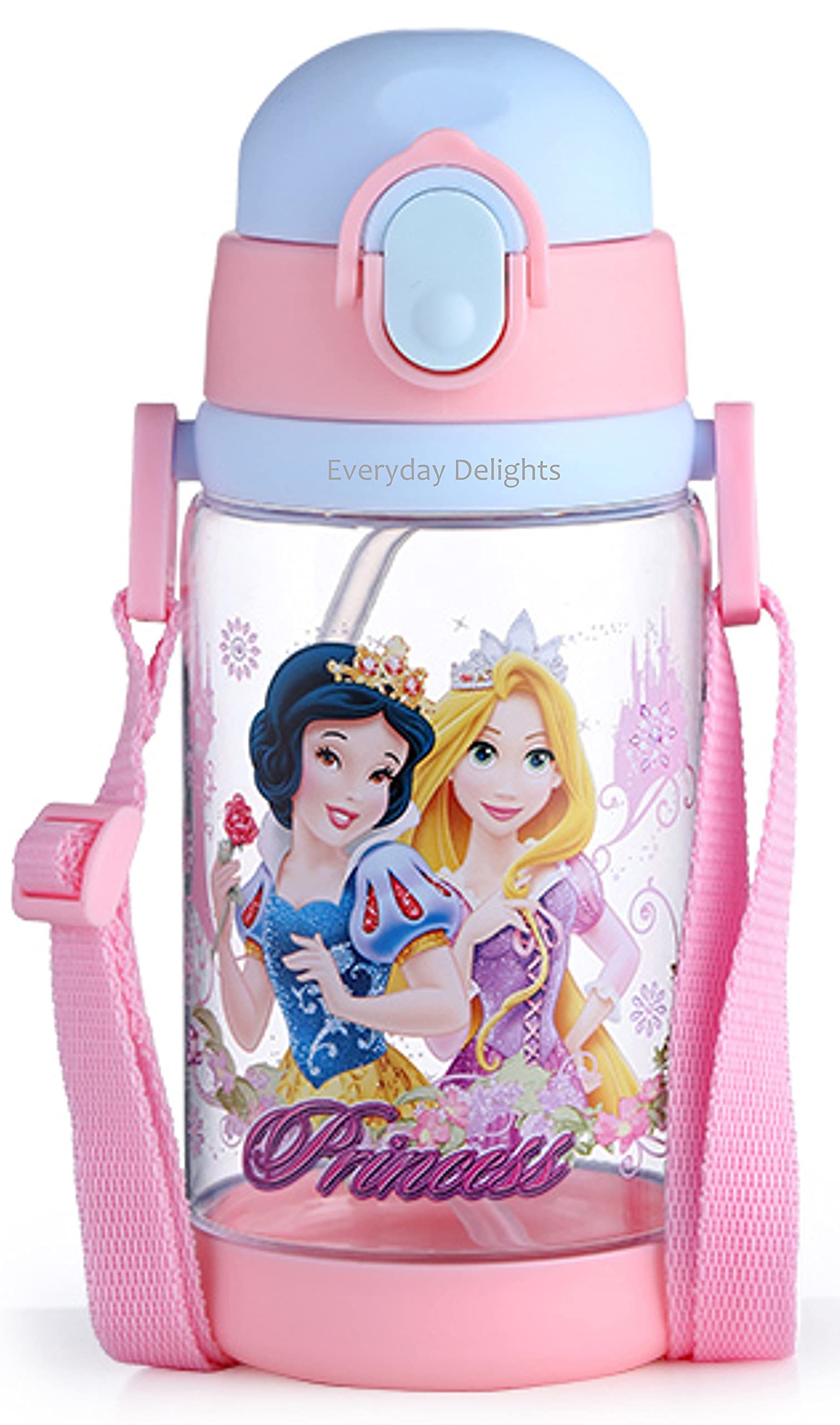 Everyday Delights Disney Princess Rapunzel Snow White Water Bottle Double  Covers with Straw and Strap 520ml Pink