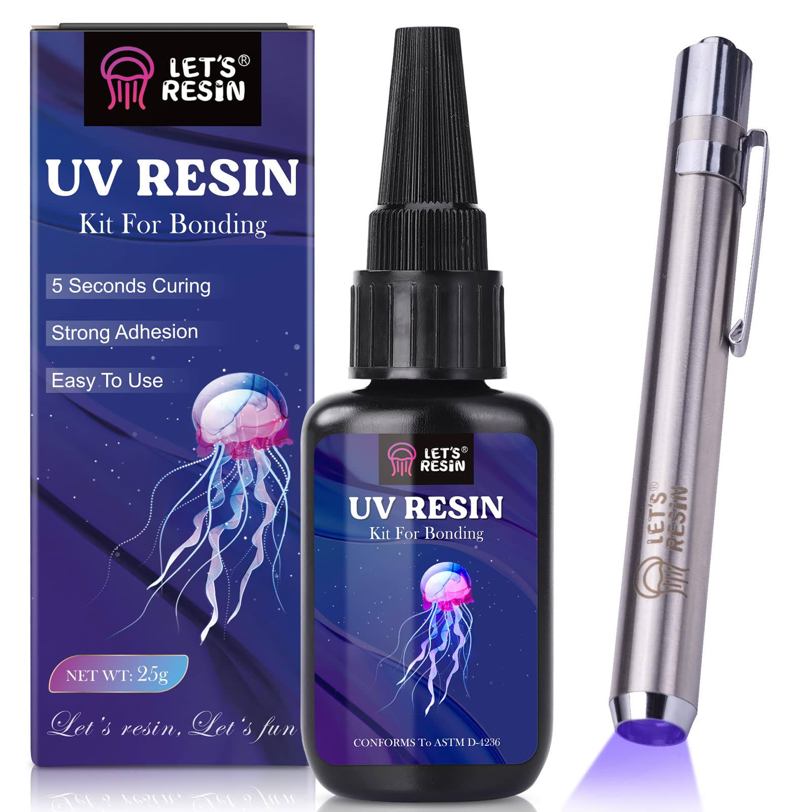 LET'S RESIN UV Resin Kit with Light, Bonding&Curing in Seconds, 25g UV  Resin Kit with UV Flashlight for Welding, Jewelry UV Glue Adhesive for  Plastic Repair, Glass Light, Craft Decor