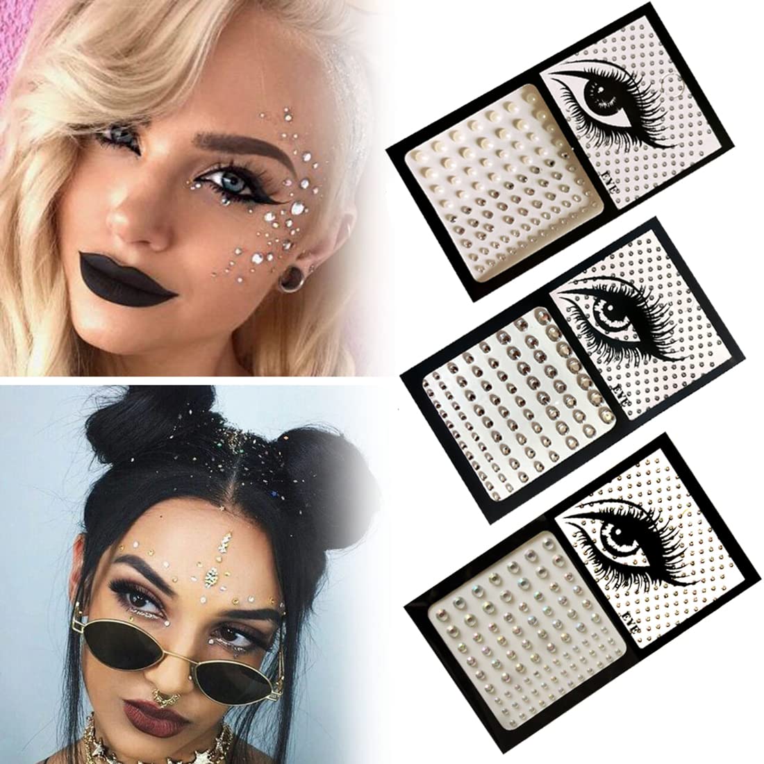 Black Rhinestone Stickers Self Adhesive Face Gems Stick on Body Jewels Eye  Bling Jewels Decal Crystal Hair Diamonds for Makeup Rave Accessories