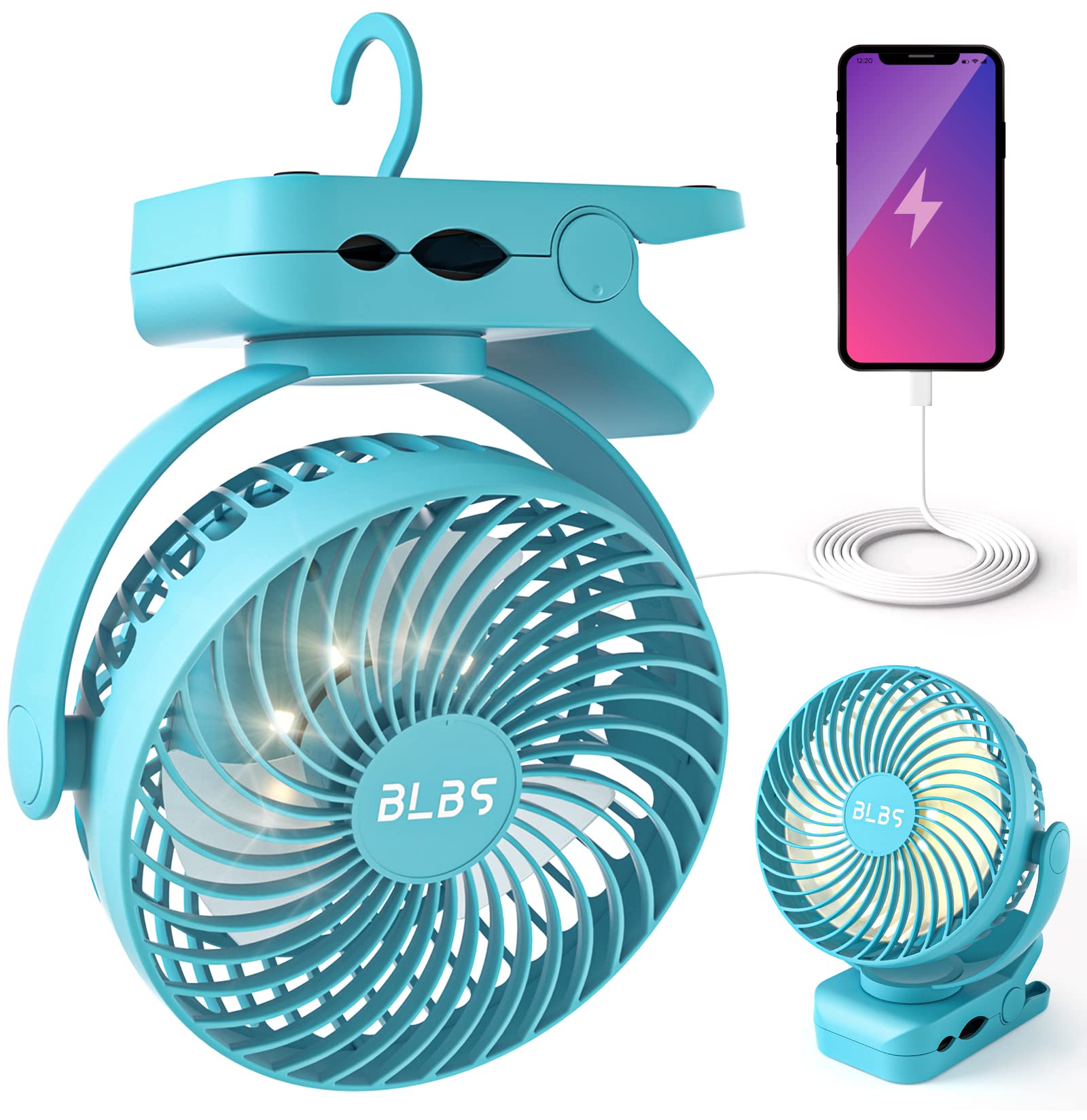 Camping Fan with LED Light 12000mAh 65H Battery Powered Fan