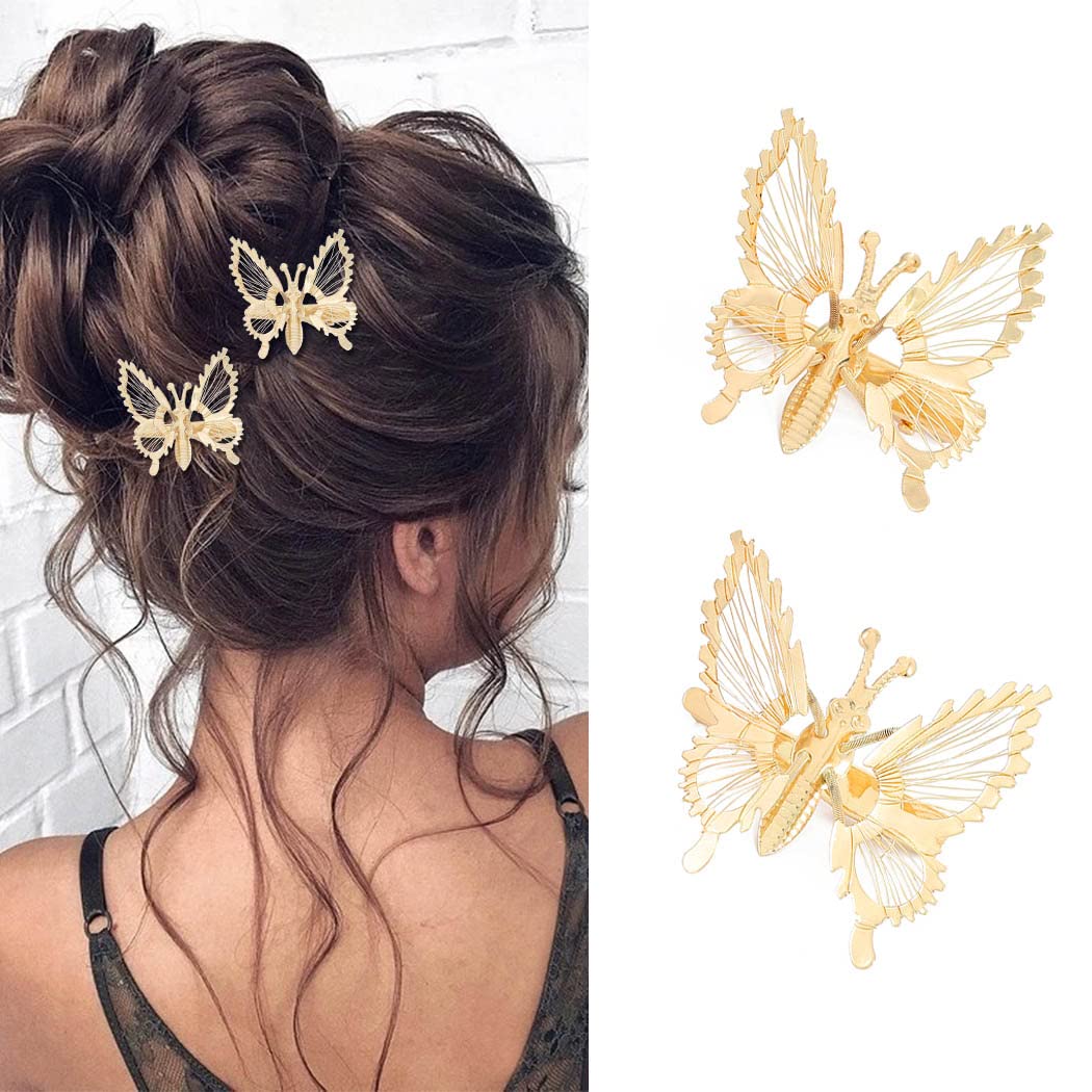Bartosi 3D Butterfly Hair Clips Gold Metal Moving Butterfly Hair