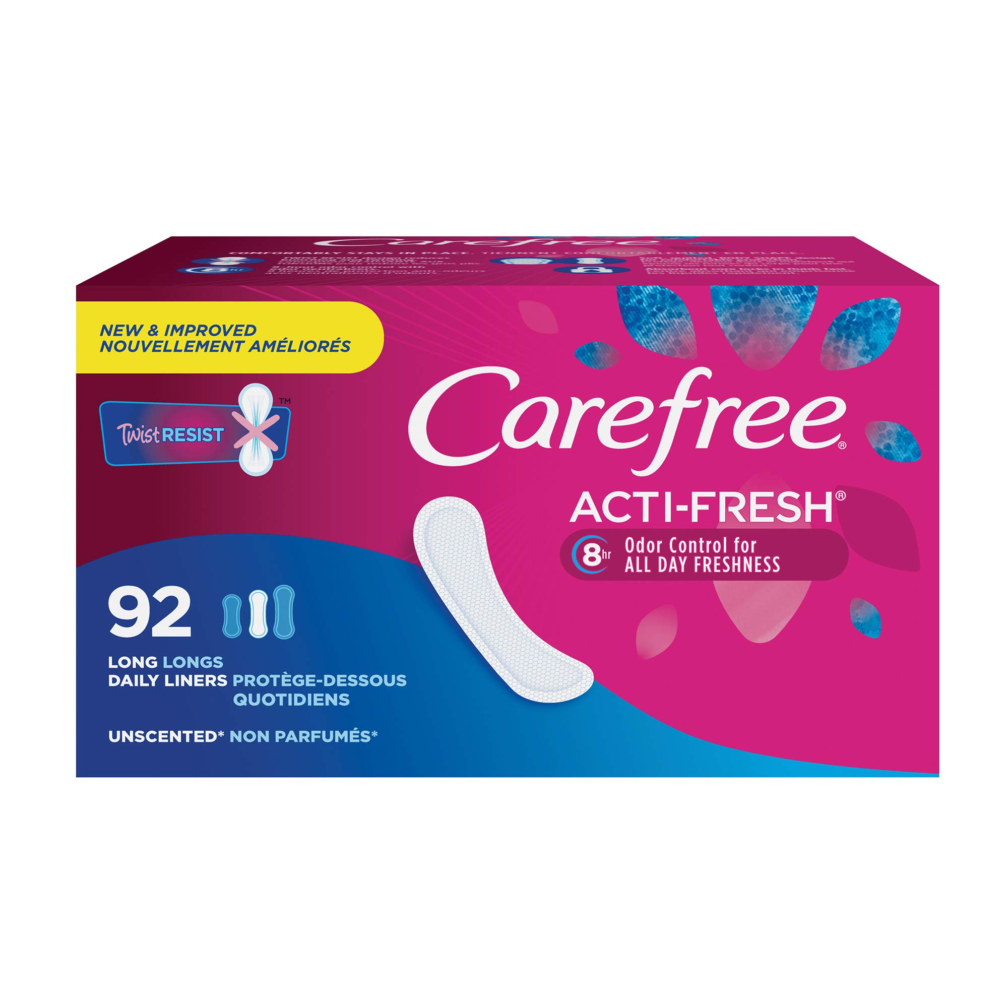 Carefree Acti-Fresh Thin Panty Liners, Unscented, 92 Count, Pack of 1  (Packaging May Vary)
