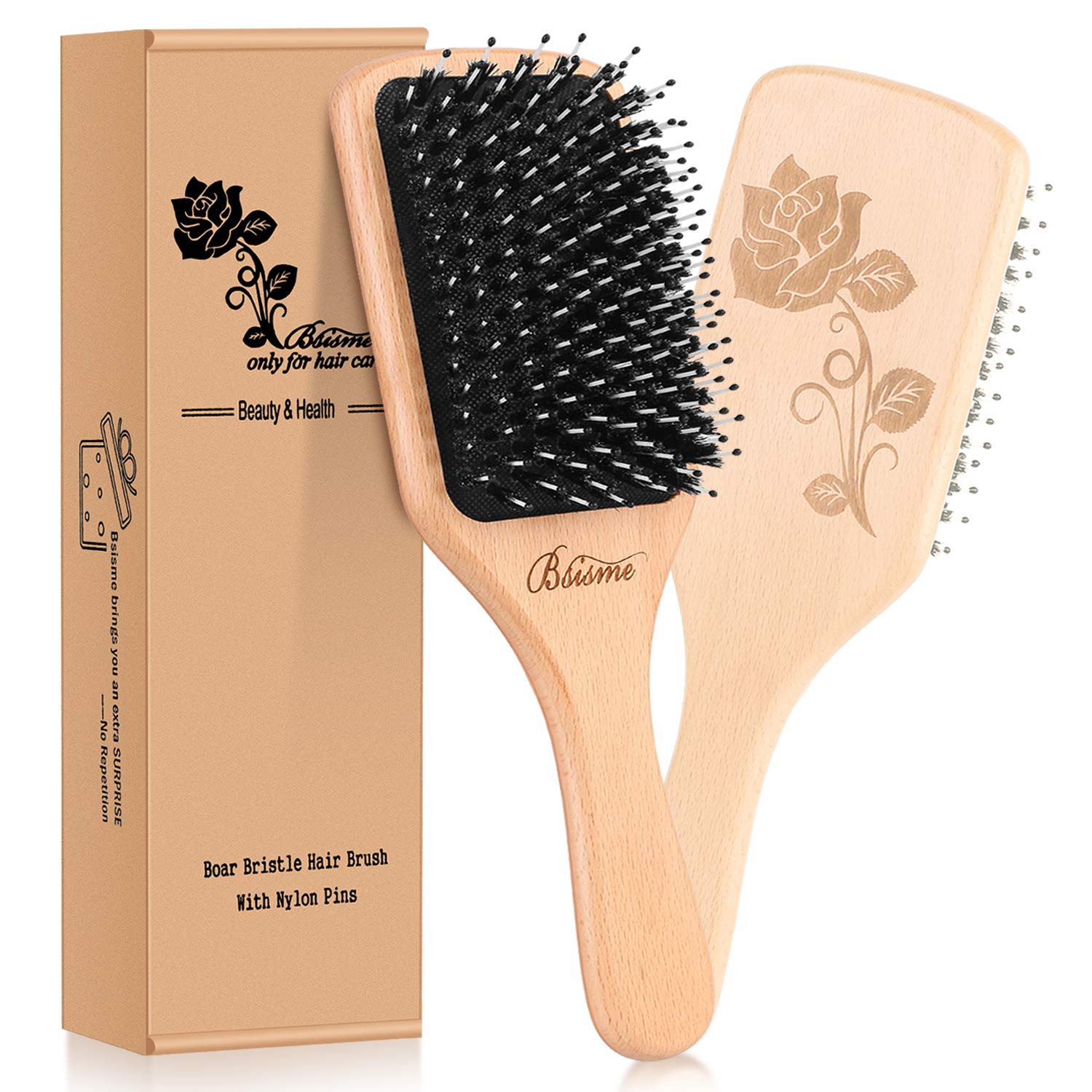  Small Hair Brush for Purse - Wooden Bristle Detangler  Hairbrush For Detangling Women, Men & Kids Wet or Dry Hair - Natural Wood  Handle & Bristles - Travel Size and