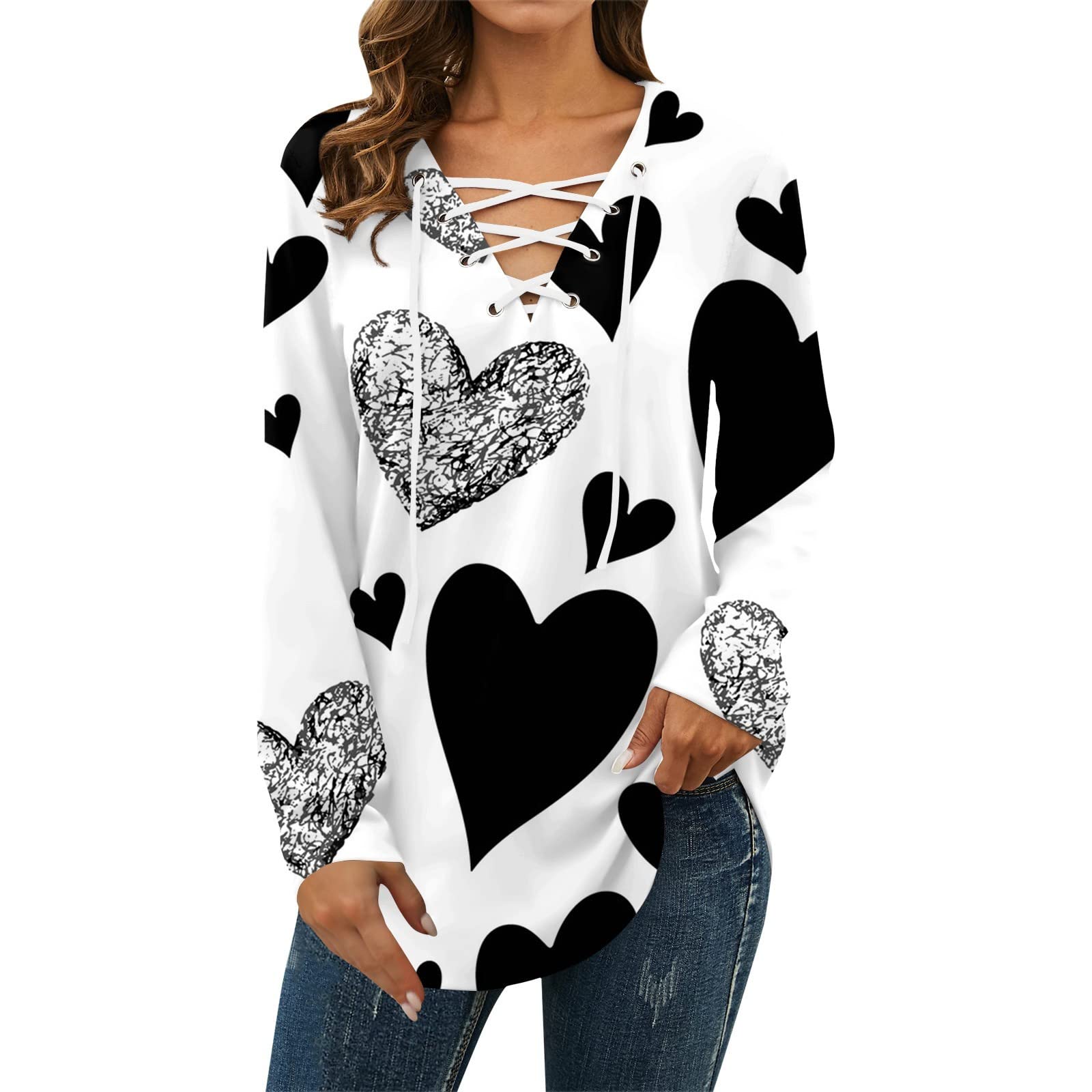 Womens Tops Casual Long Sleeve Valentines Day Shirts Trendy Love