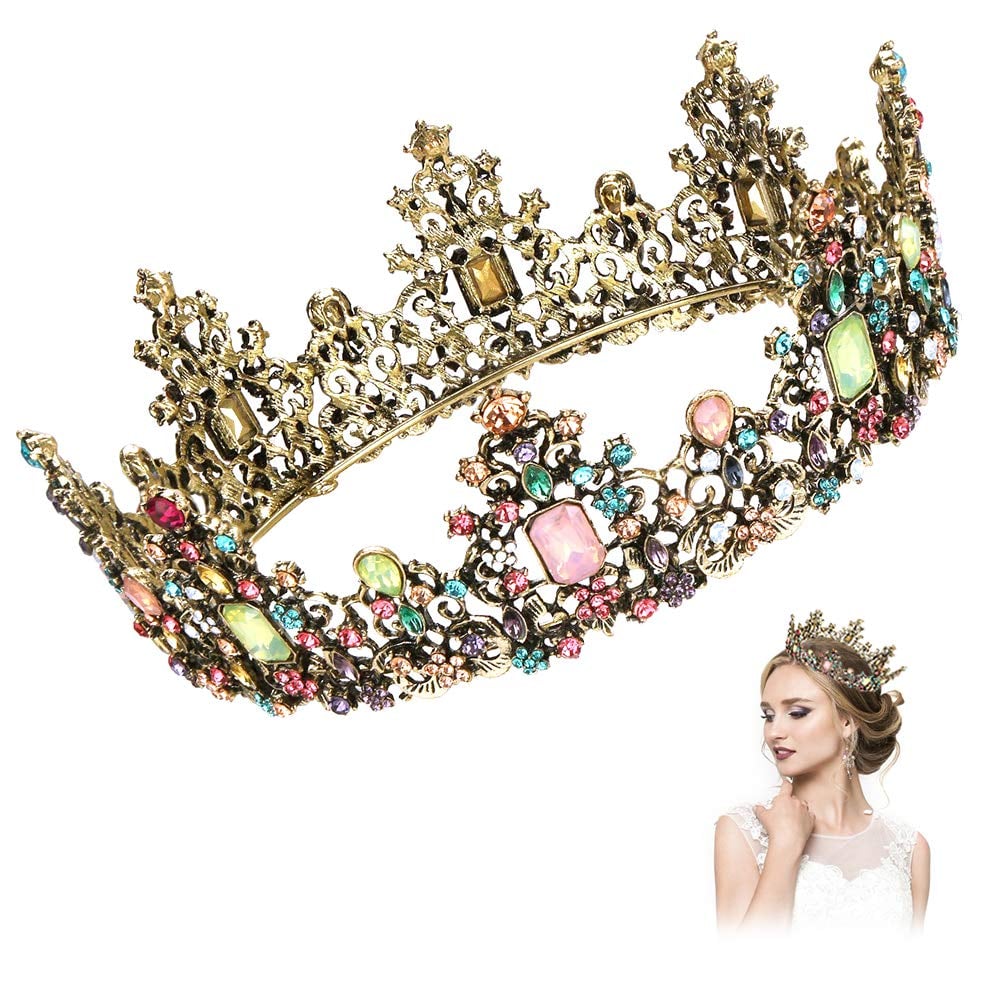 Baroque Queen Crown with Colorful Rhinestones for Women  display picture 1