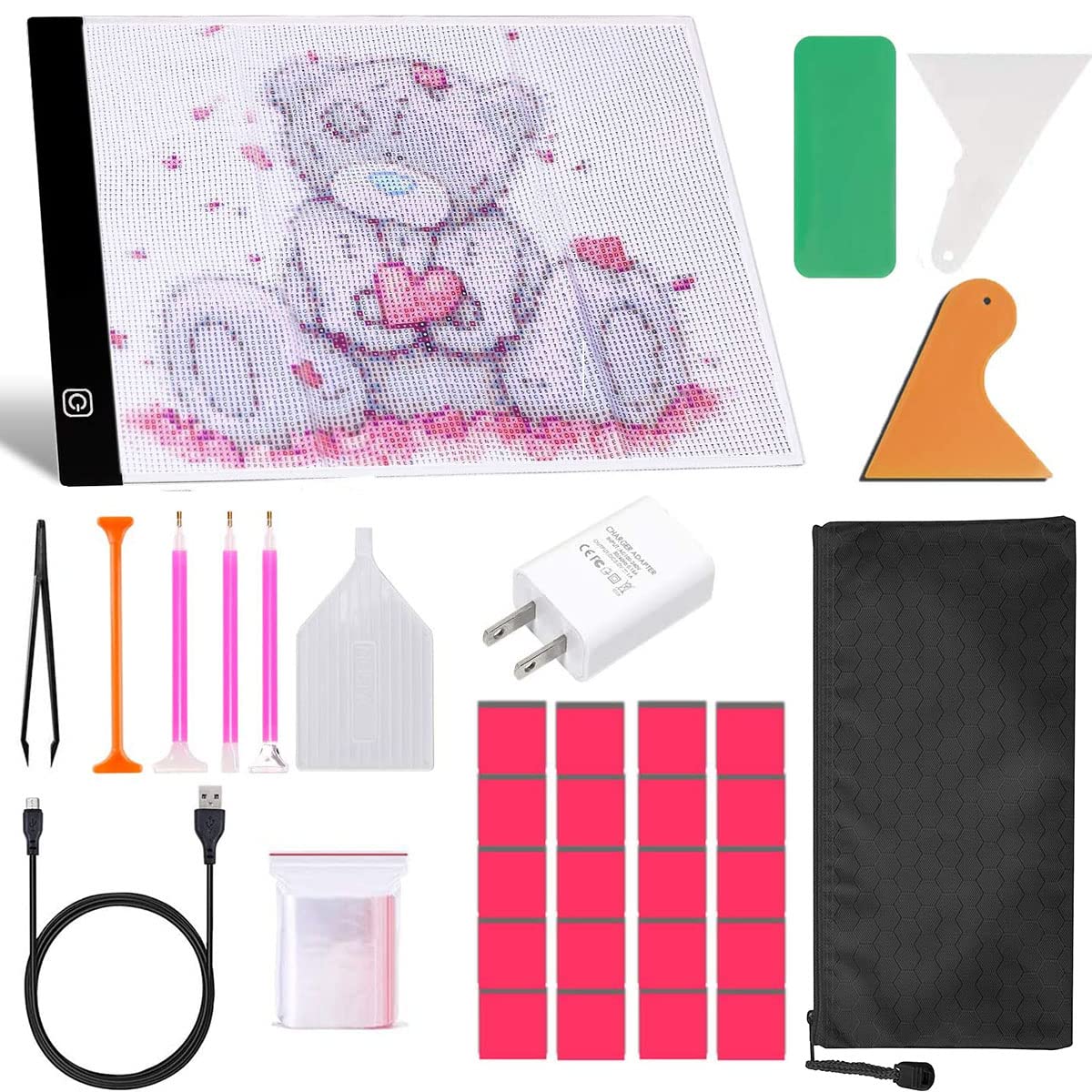 43PCS Diamond Painting A5 LED Light Pad Kit - Ultrathin & Multi-Brightness  Adjustment LED Light Pad Board with Felt Handbag Apply to 5D Diamond  Painting Embossing Pad Kits