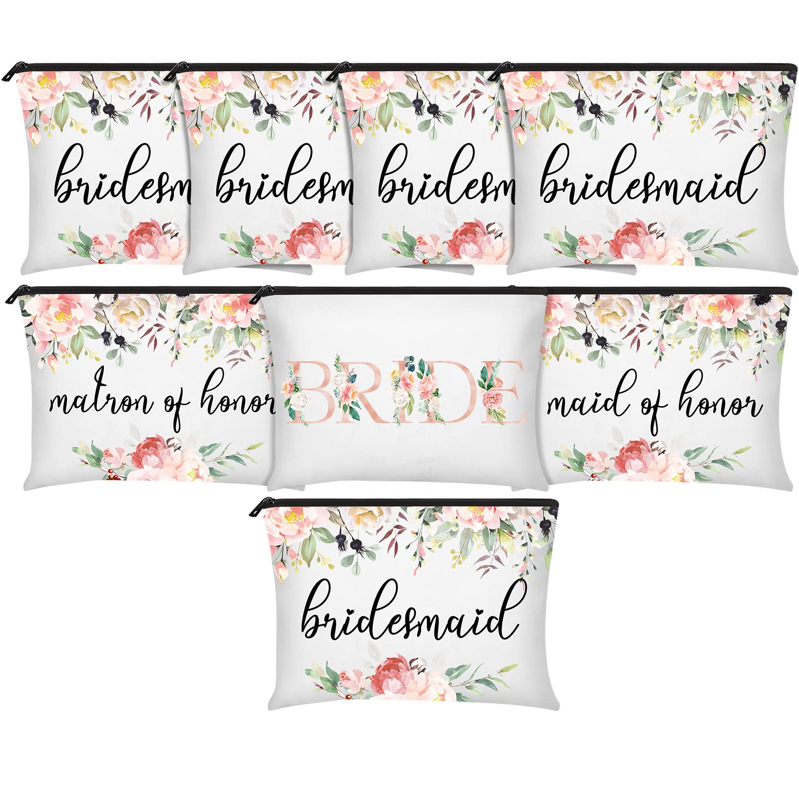 8 Pieces Bridesmaids Makeup Bag Wedding Bridal Makeup Bag Cosmetic Canvas  Bag Matron of Honor Bag Wedding Print Cosmetic Bag for Women Brides  Bridesmaids Wedding Parties(Floral Pattern)