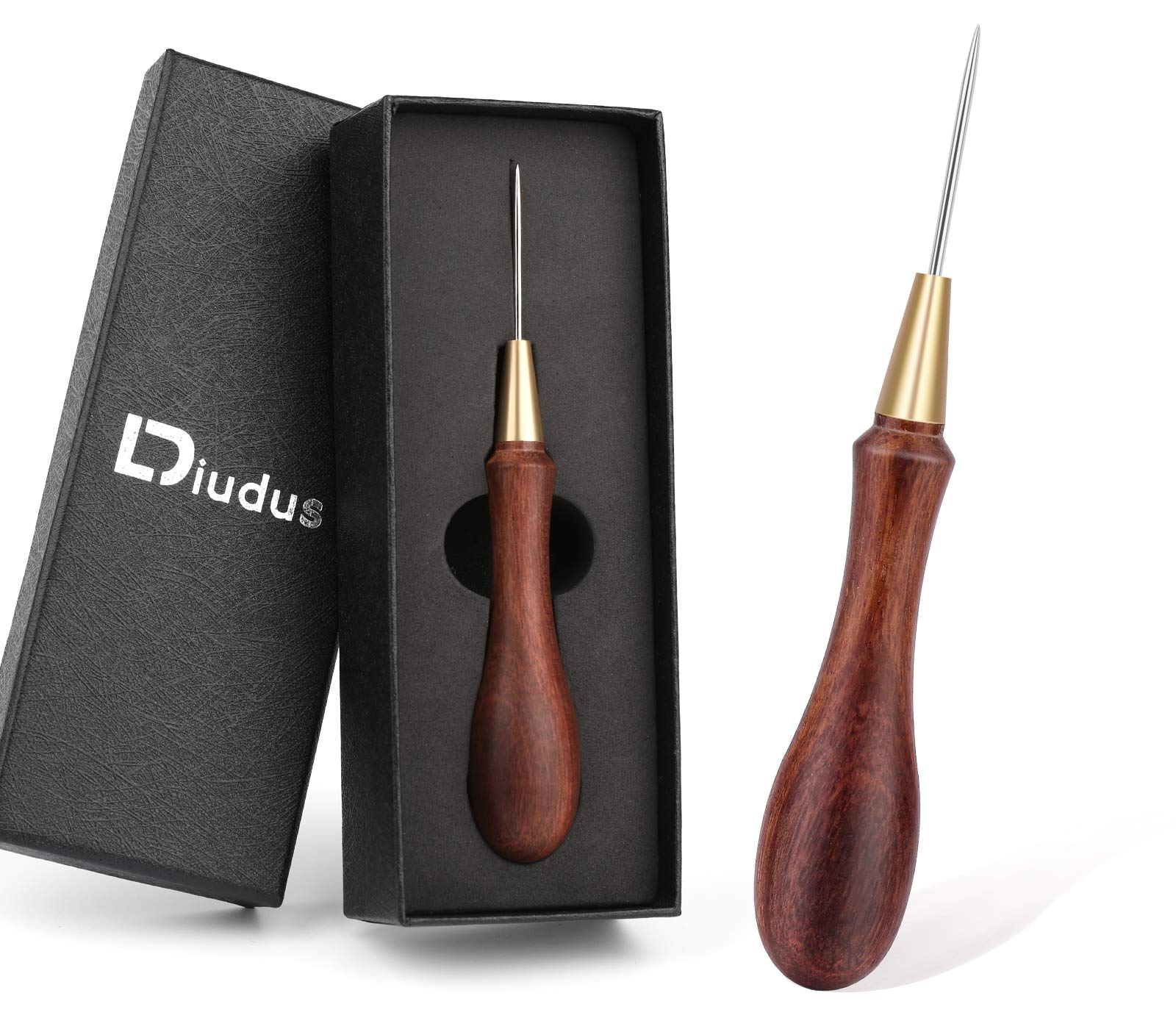 DIUDUS Leather Wooden Handle Scratch Awl Wooden Handle Scratch Awl Tool  Leather Sewing Awl for Leather Punch Hole or DIY Handmade