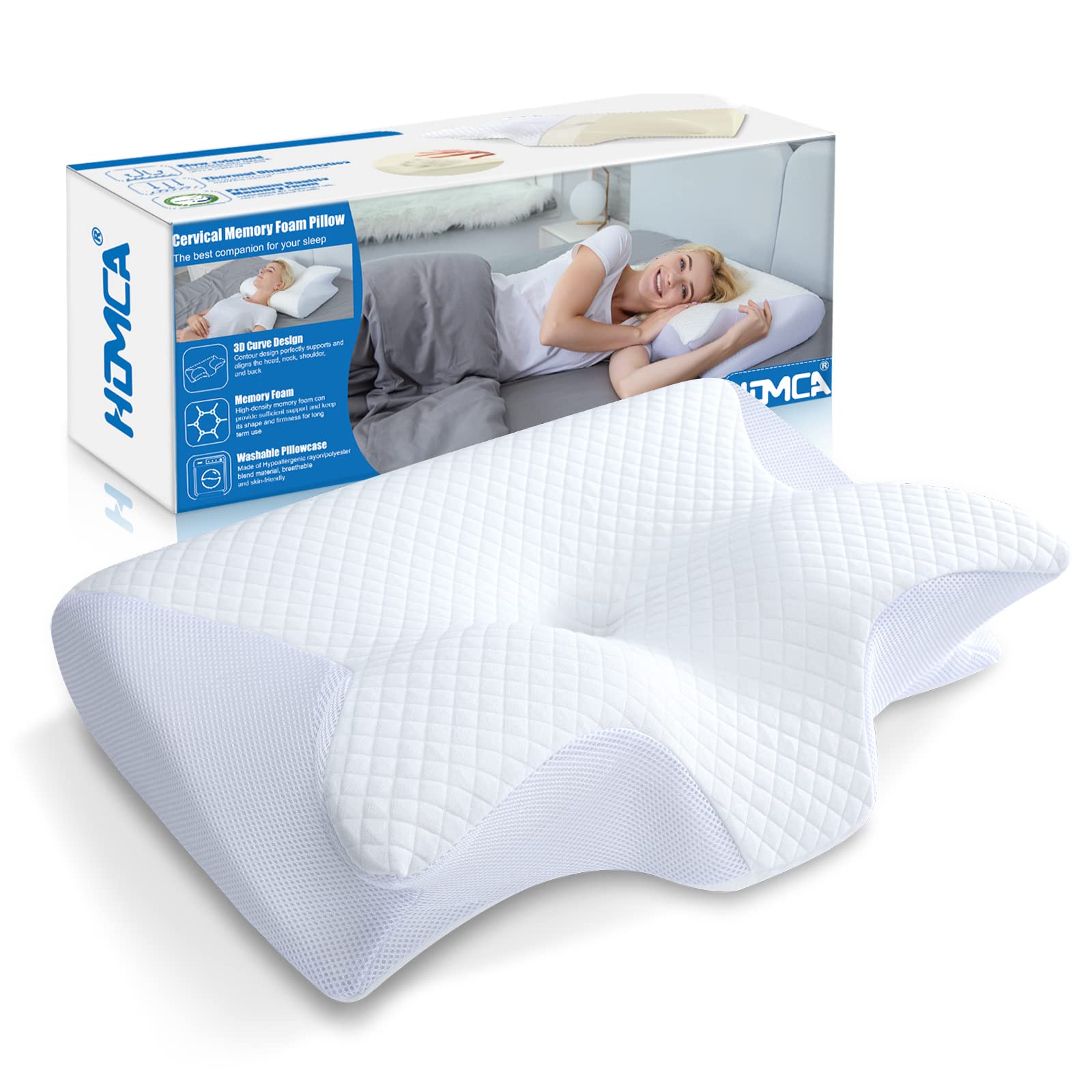 HOMCA Memory Foam Cervical Pillow, 2 in 1 Ergonomic Contour Orthopedic  Pillow for Neck Pain, Contoured Support Pillows for Side Back Stomach  Sleepers (White)