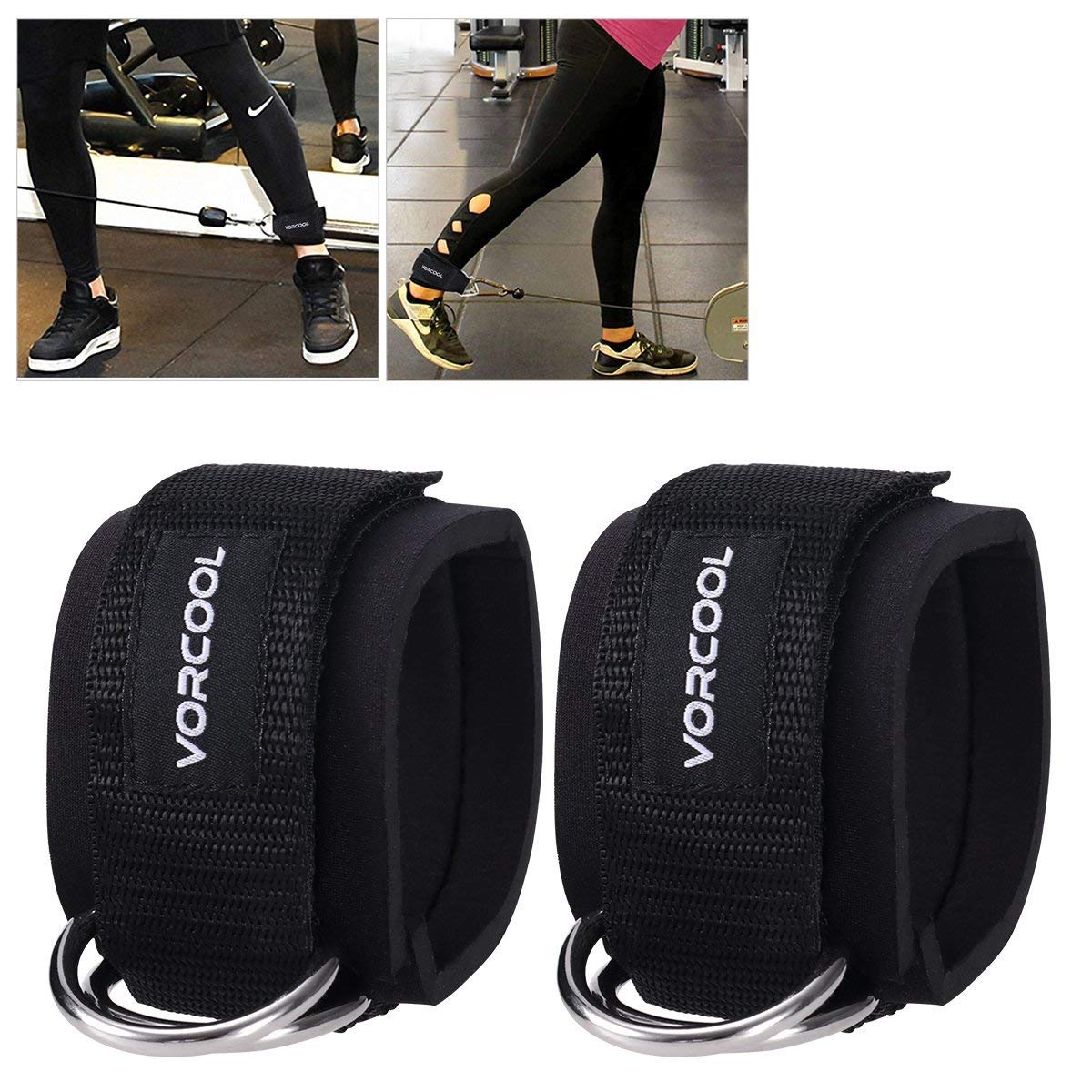 VORCOOL 2PCS Ankle Straps for Cable Machines Weightlifting Gym Workout  Fitness Double D-Ring Neoprene Padded Ankle Cuffs for Legs, Abs and Glute  Exercises Fits for Men&Women with Carry Bag