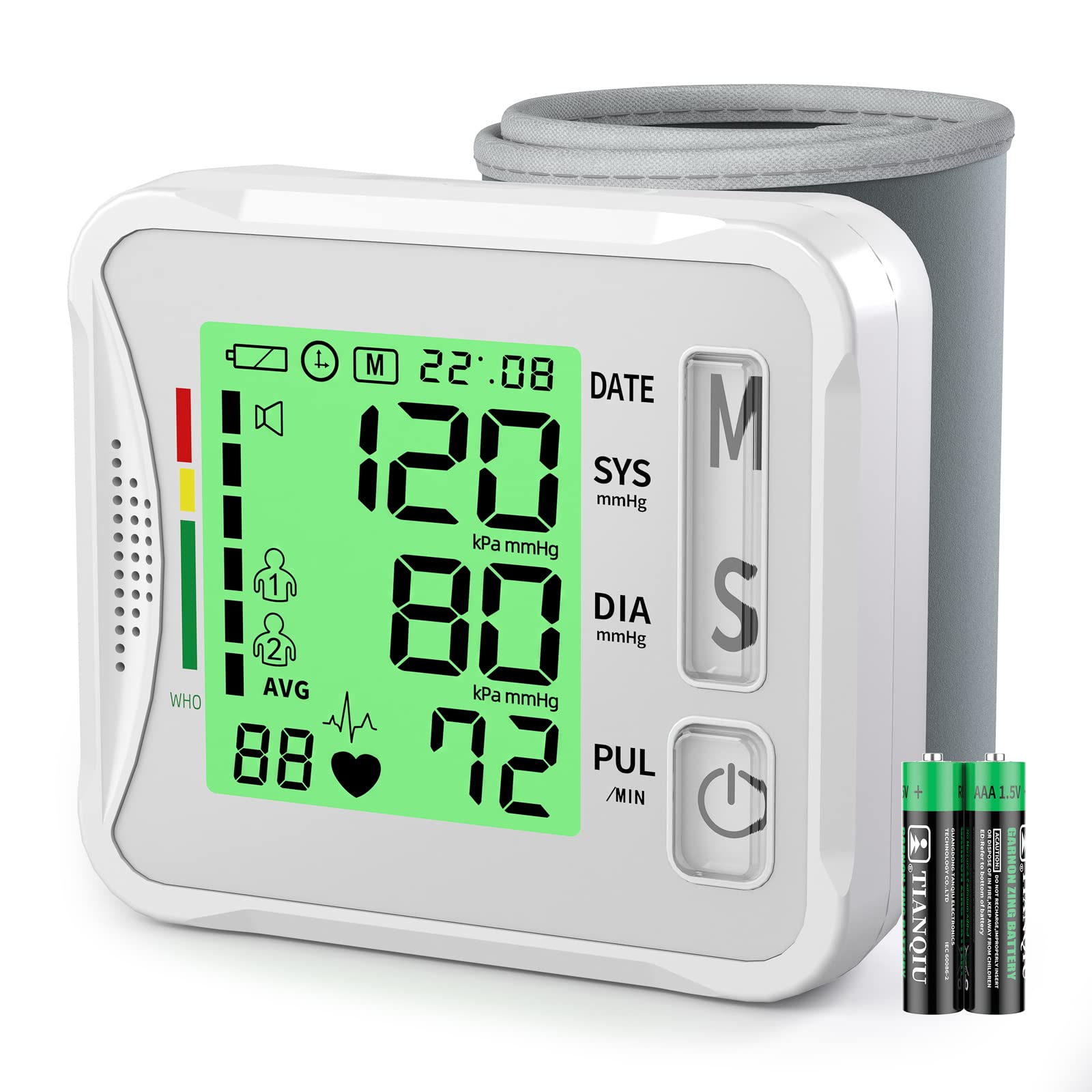 Blood Pressure Monitor Large LED Screen Automatic Wrist Digital BP Machine
