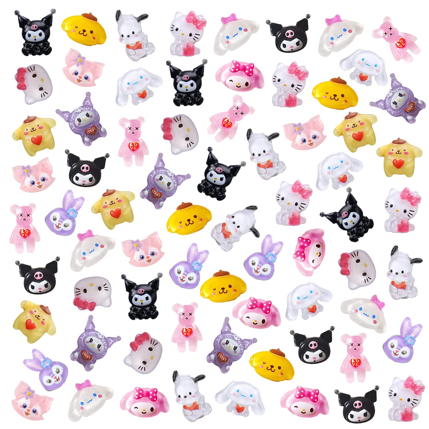 70PCS Cartoon Kuromi Nail Charms Kawaii Accessories Cute 3D