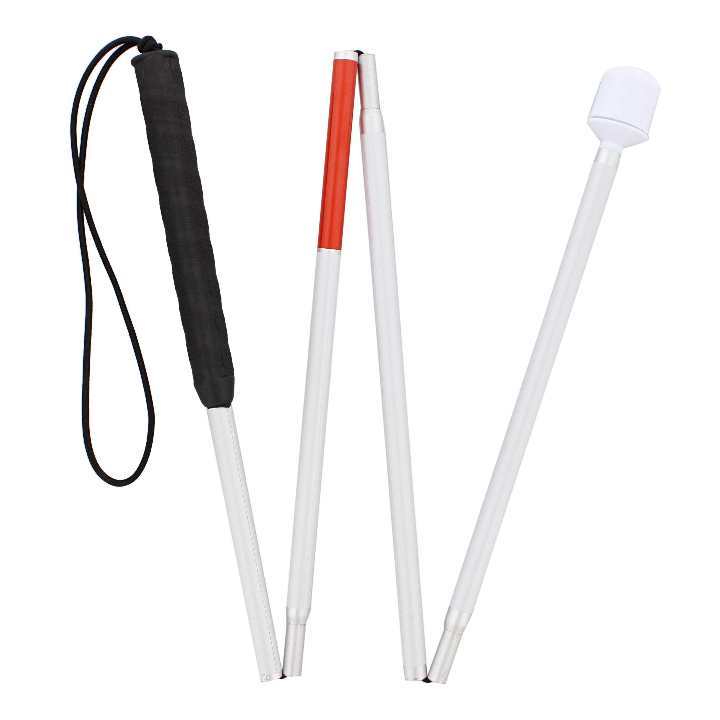 MonMed Red and White Folding Mobility Cane with Marshmallow Tip, 49 Inch  (125cm), for Visually Impaired