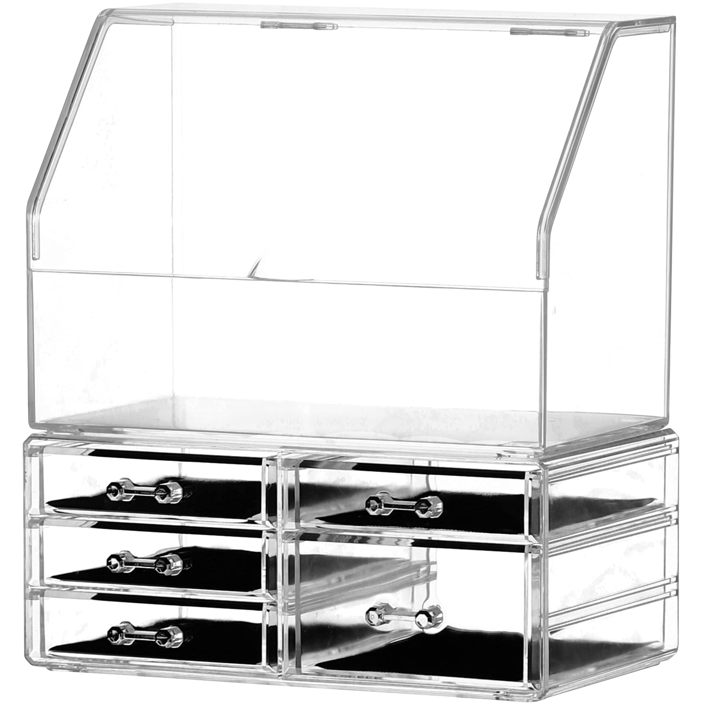 Cq acrylic Cosmetic Display Cases With LId Dustproof Waterproof for  Bathroom Countertop Stackable Clear Makeup Organizer