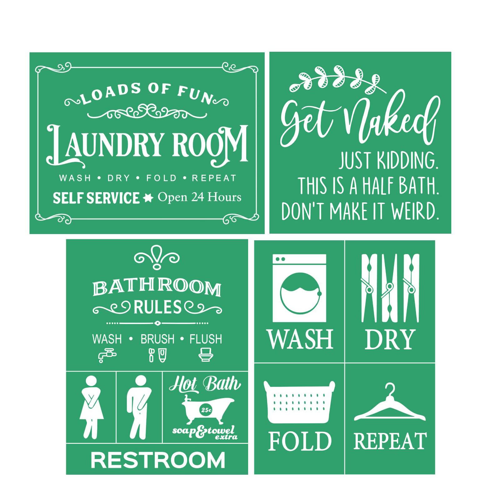 DGAGA Washroom Adhesive Silk Screen Stencils Reusable 4PCS Bathroom Sign  Stencils Chalk Mesh Stencils Screen Printing Stencils for Painting on Wood  DIY Home and Furniture Decoration 4PCS Silk Screen Stencils 4PCS Silk