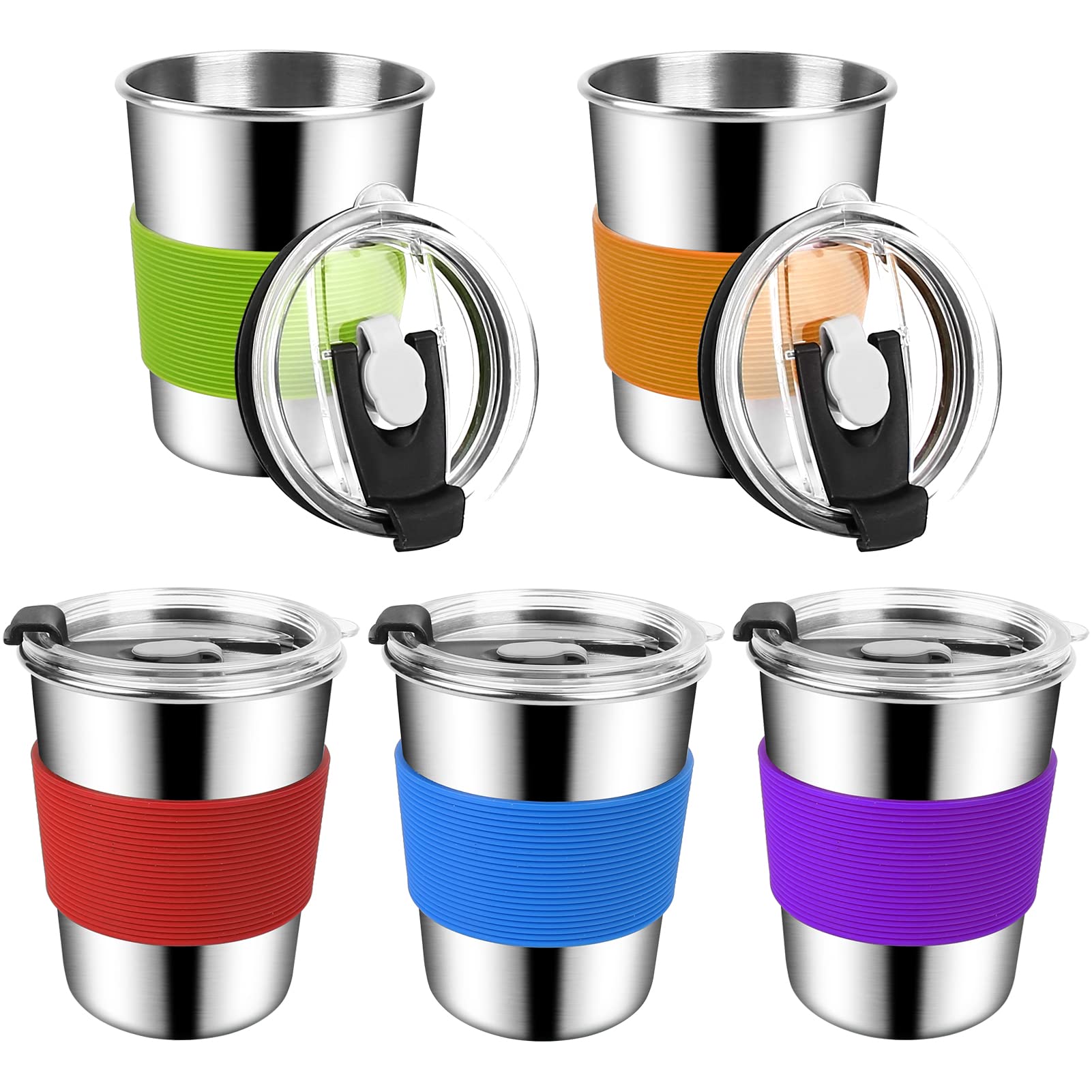 ShineMe 8oz Kids Cups Spill Proof 5pack Stainless Steel Sippy Cups