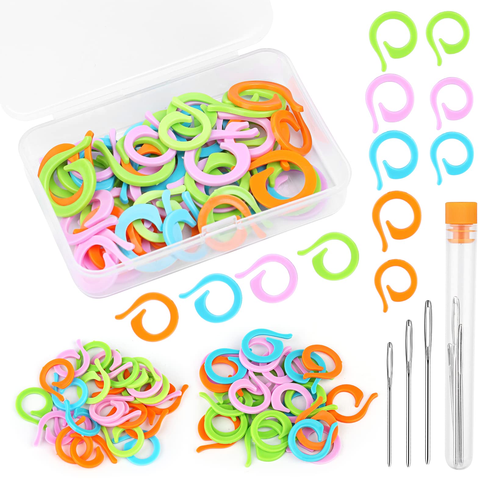 Yizzvb 50 Pcs Crochet Stitch Markers Knitting Stitch Rings with Plastic Box  Crochet Ring Crochet Locking Sewing Accessories and Large-Eye Blunt Needles  for DIY Handmade Crafts 50pcs