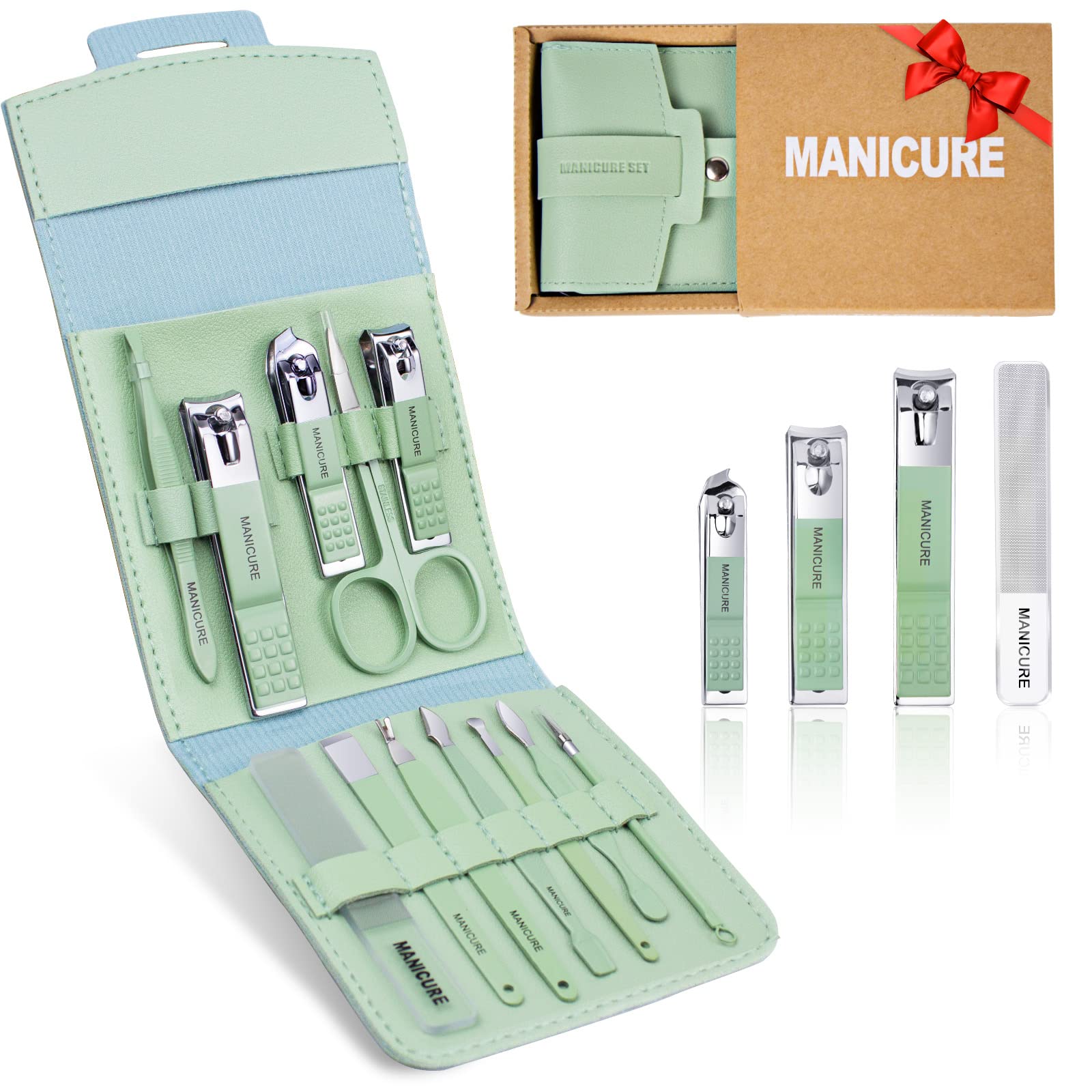 Nail Clipper Set-12pcs Manicure Kit Sharp and Portable Travel Nail Kit  Professional Pedicure Tools with Manicure Set Stainless Steel Nail Cleaning  Kit Suitable for Toenail Fingernail - Green WEKEY 12PCS-A