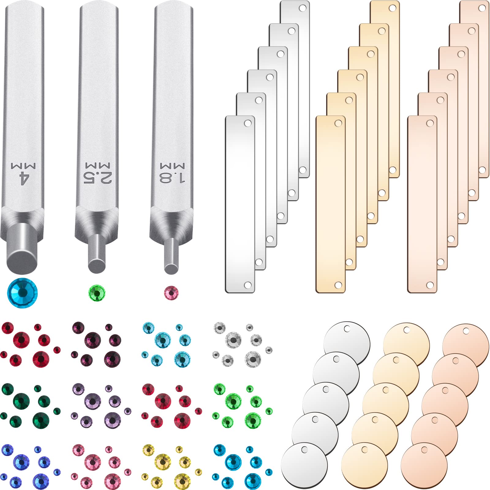 Crystal Setter Stamping Metal Blanks Metal Stamping Punches Kit Include 3 Jewelry  Metal Stamping Tool 1500 Rhinestones 15 Stamping Tags 15 Rectangle Stamping  Pendant for DIY Bracelet Necklace
