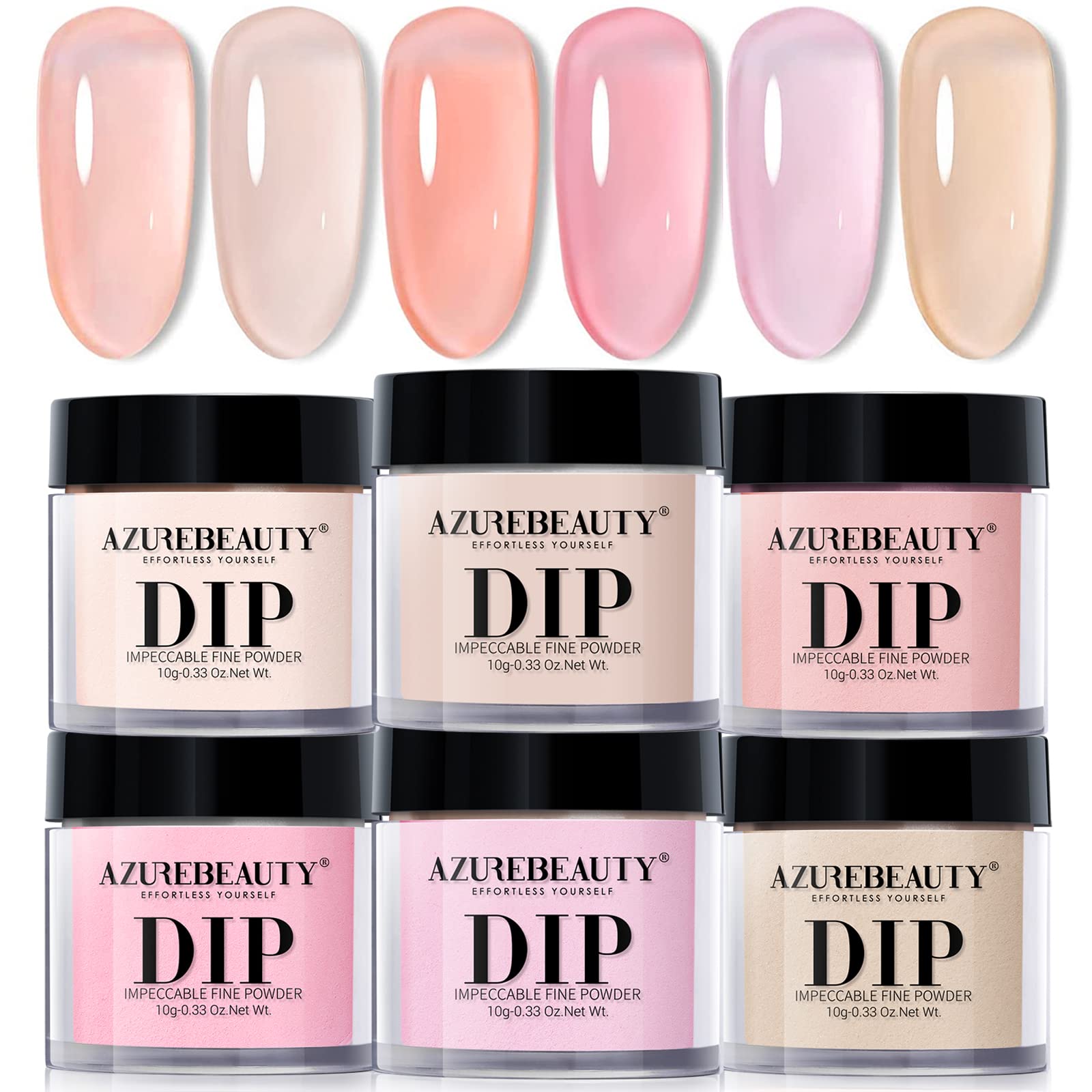 AZUREBEAUTY Dip Powder Set 6 Pcs Translucent Nude Pink Sheer Color