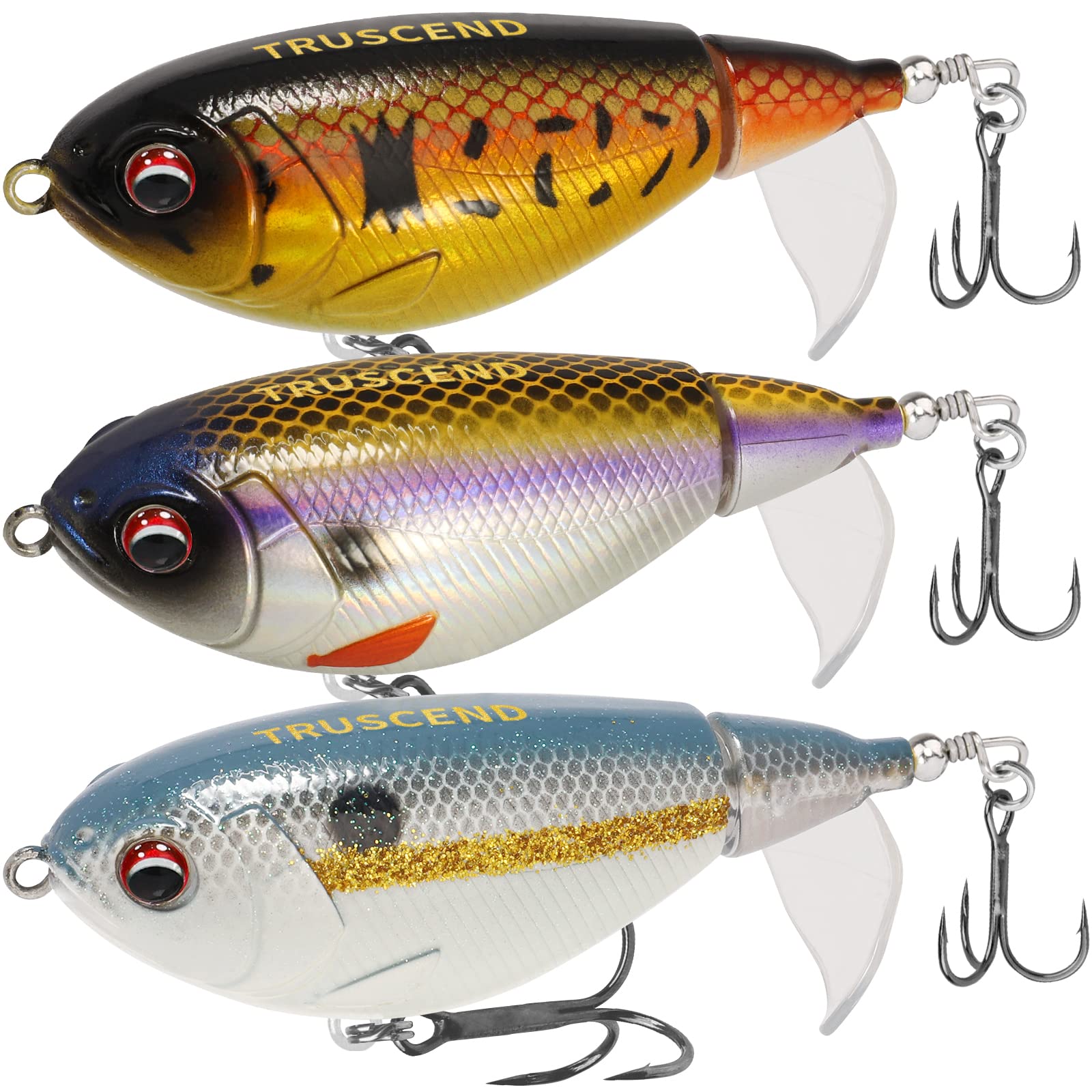 TRUSCEND Topwater Fishing Lures with BKK Hooks, Pencil Plopper Fishing Lure  for Bass Catfish Pike Perch, Floating Minnow Bass Bait with Propeller Tail, Top  Water Pencil Lures Freshwater or Saltwater A--3.2,0.46oz