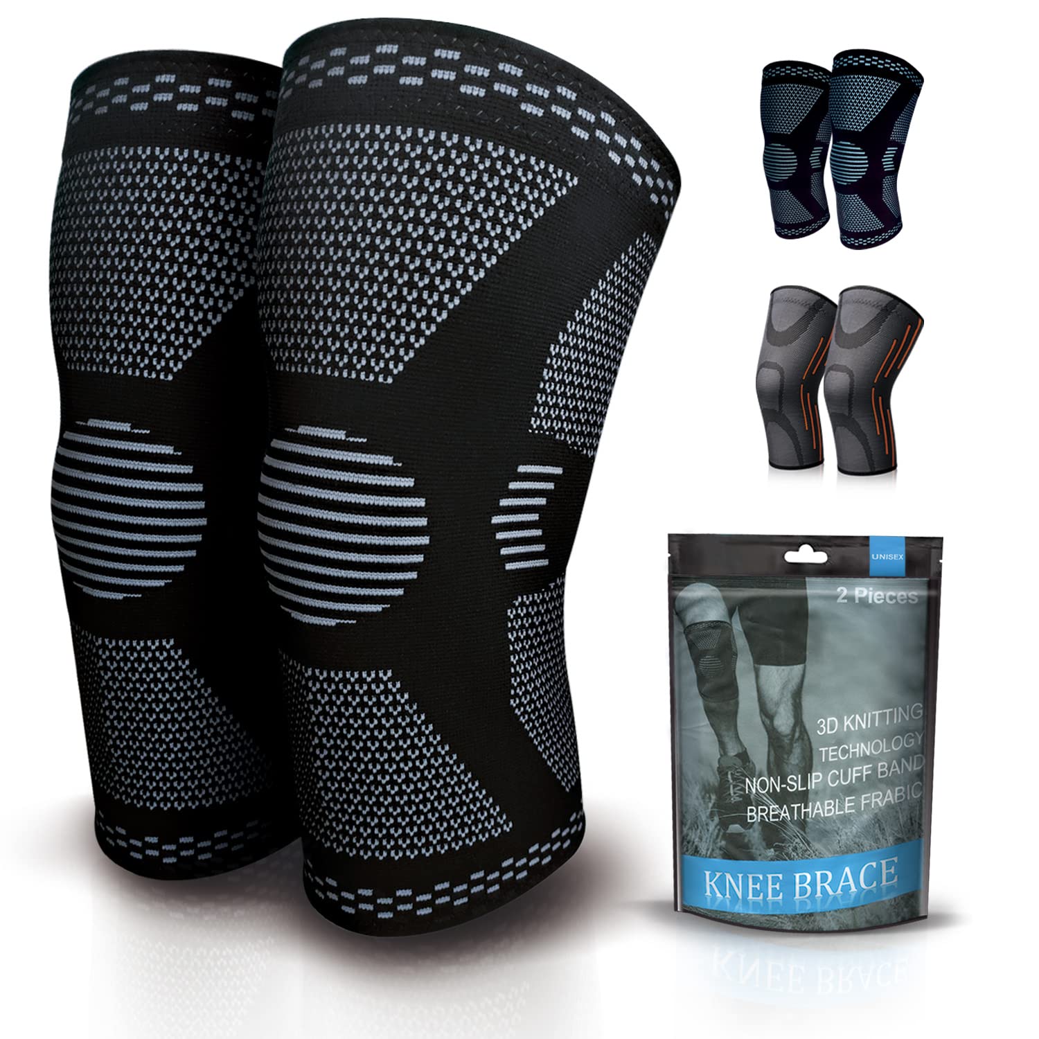 TRACE KASA 2 Pack Knee Compression Sleeve - Knee Brace for Men & Women Knee  Support for Working Out Running Basketball Gym Weightlifting Workout for  Arthritis Joint Pain Relief Size L Large (
