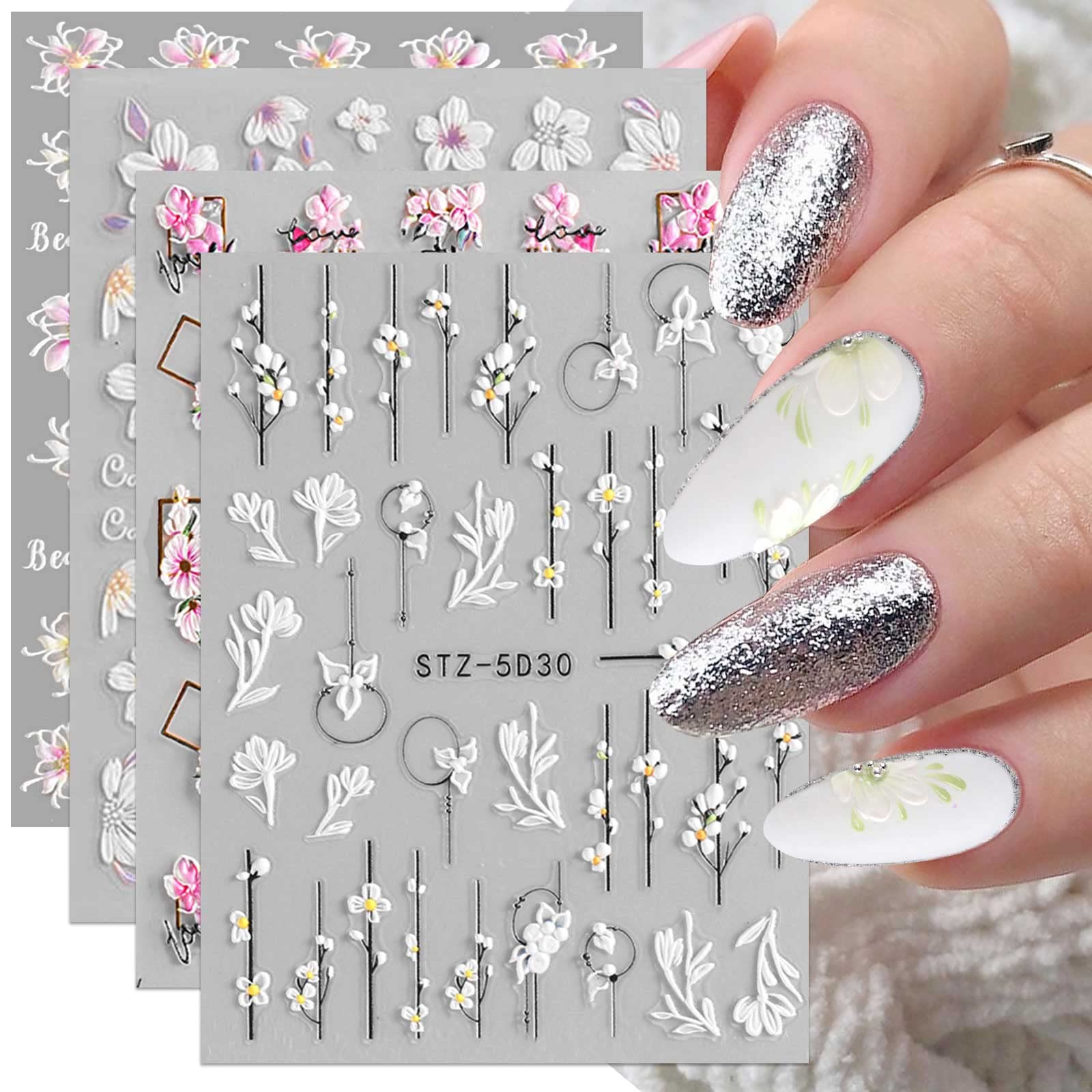 GetUSCart- 1pcs Gold Silver Nail Decals Stickers For Nail Design Brand Logo 3D  Nail Art Stickers Van Gogh Nails Manicure Decoration Tools (DTL-02 Gold)