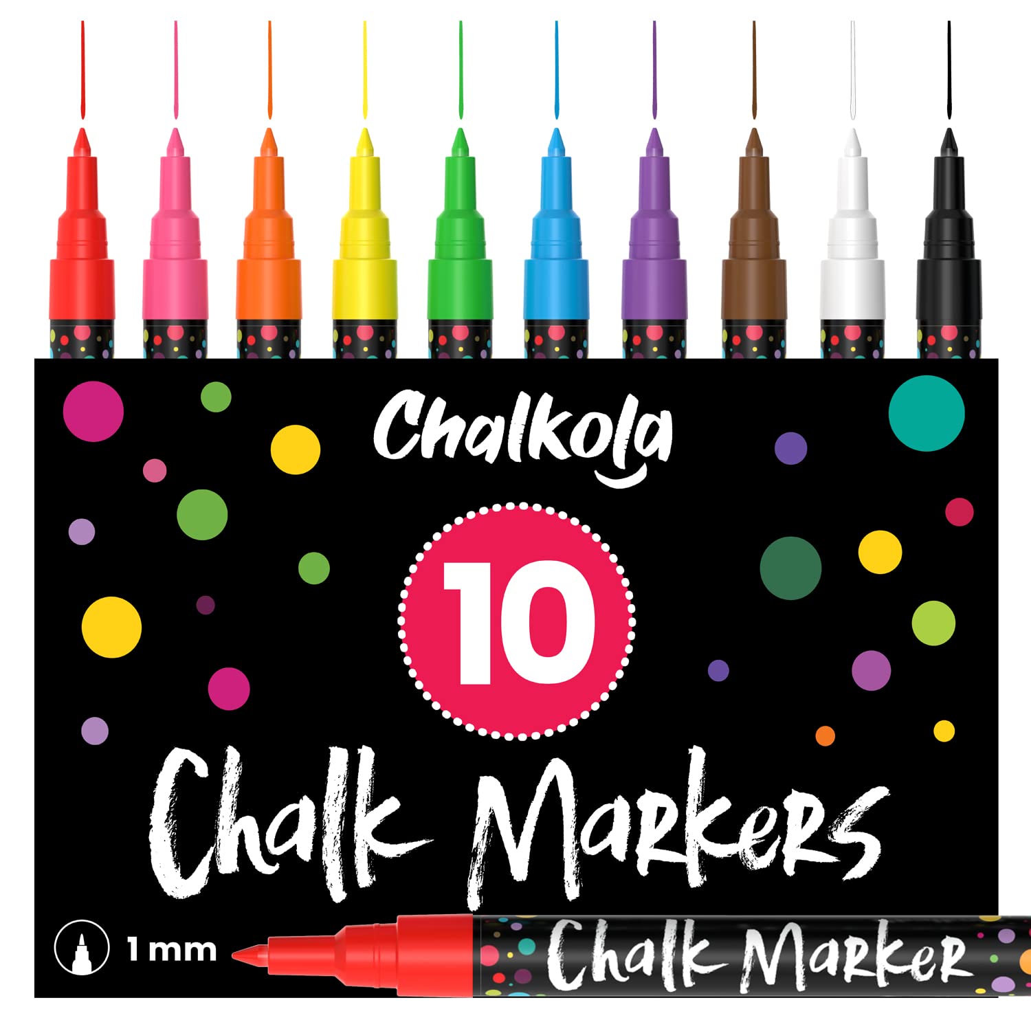 White Chalk Markers with Fine and Jumbo Nibs - Variety Pack of 7 Pens -  Chalkola Art Supply