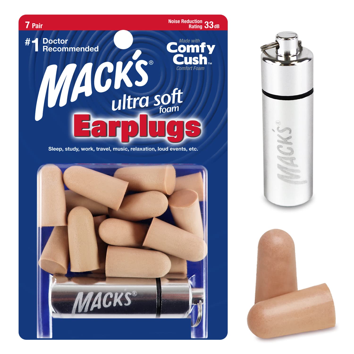 Mack s Ultra Soft Foam Earplugs 7 Pair + Case 33 dB Highest NRR