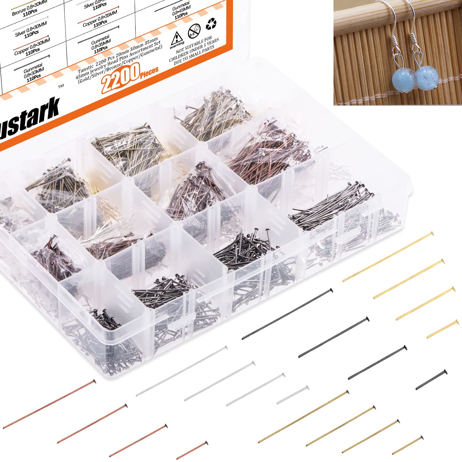 Rustark 2200pcs 4 Size 5 Colors Jewelry Head Pins Assortment Kit Flat Head  Pins Jewelry Findings Dressmaker Headpins for Earrings DIY Art Crafts  Jewelry Making