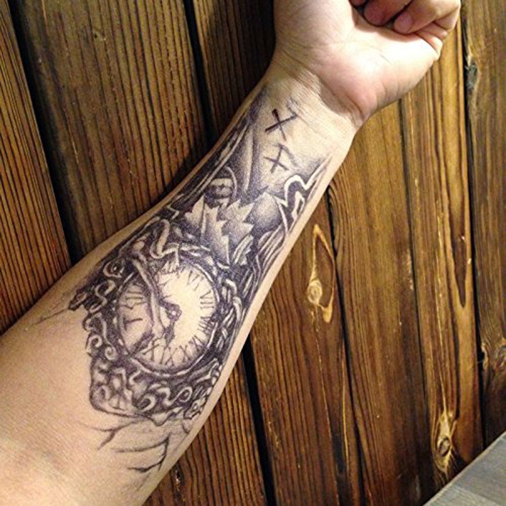 Mechanical Temporary Tattoos, 3D Fake Arm Tattoo Stickers, Mysterious  Temple 3d Cross Clock Body Arm Tattoos for Men Women, 4-Sheet Colok