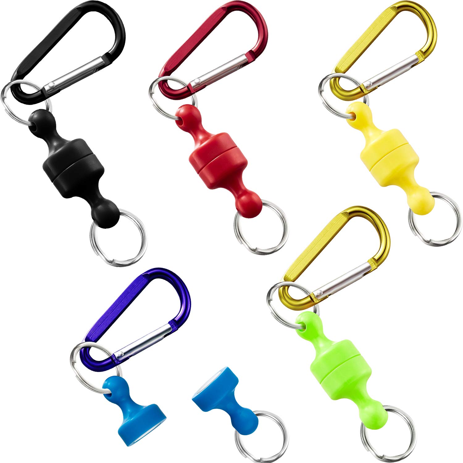 Boao 5 Pieces Magnetic Net Release Holder Net Release Clip Keychain Hook  for Fly Fishing Magnet Metal Hooks