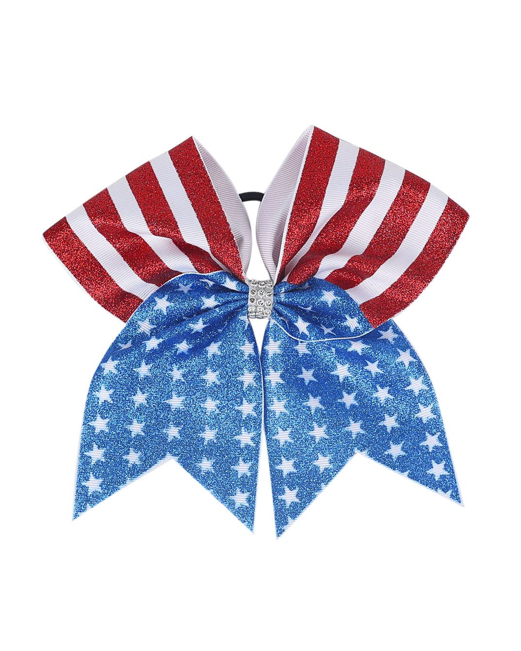 Patriotic Flag Cheer Bow Hair Rope Tie Ponytail Holder Cheerleader Girls  JHN12 (Glitter Bow-B)