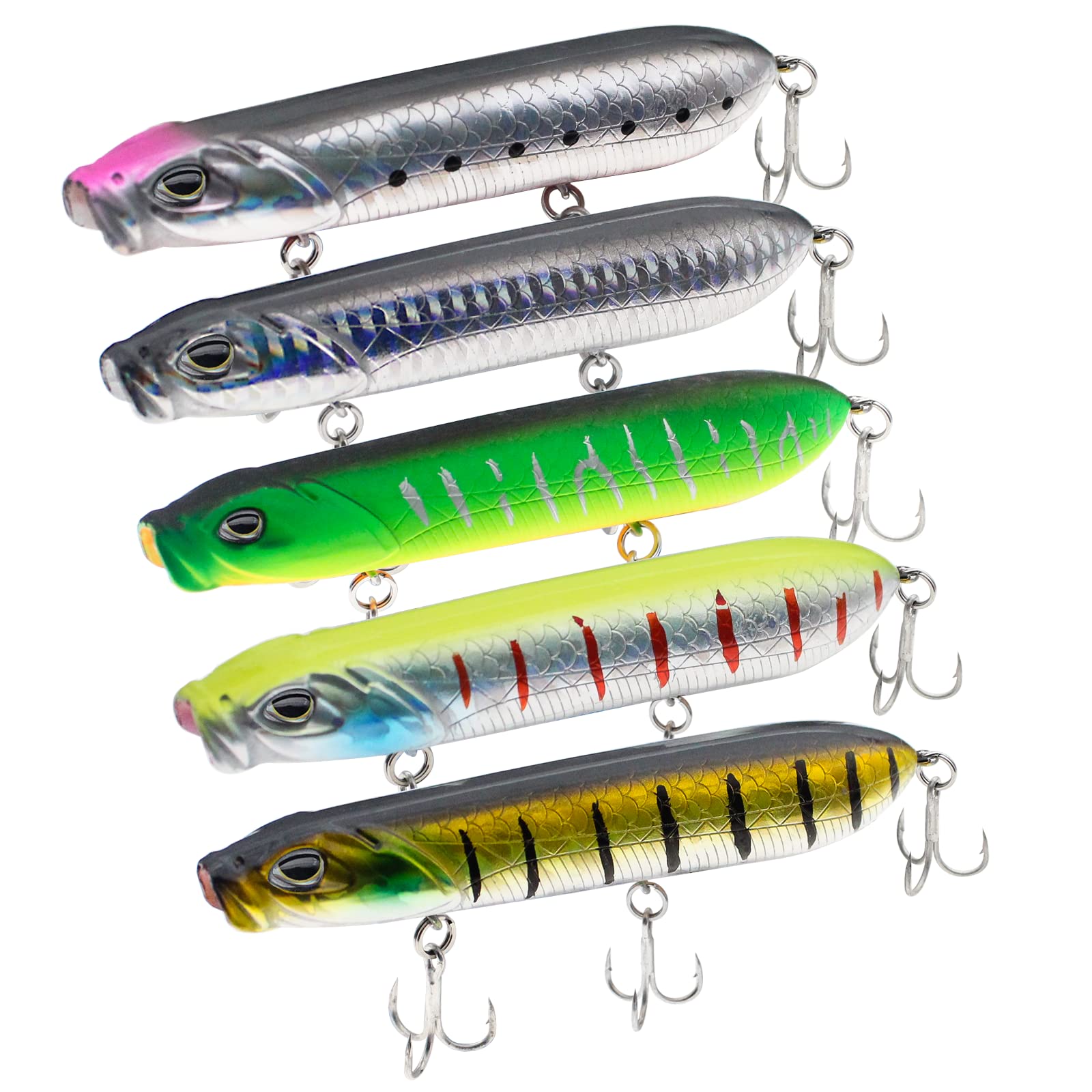 Dr.Fish Assorted 4 Fishing Lure Lot Popper Plugs Jerkbait Crankbait 5 Minnow Saltwater