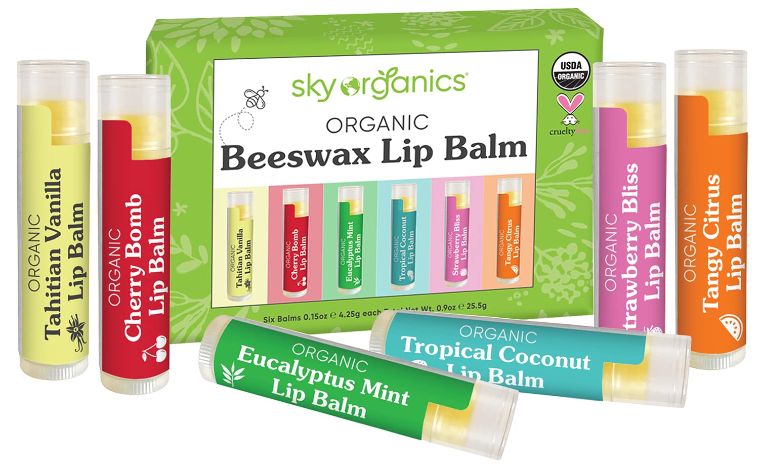 Sky Organics Organic Lip Balm Adults and Kids Pack of 6