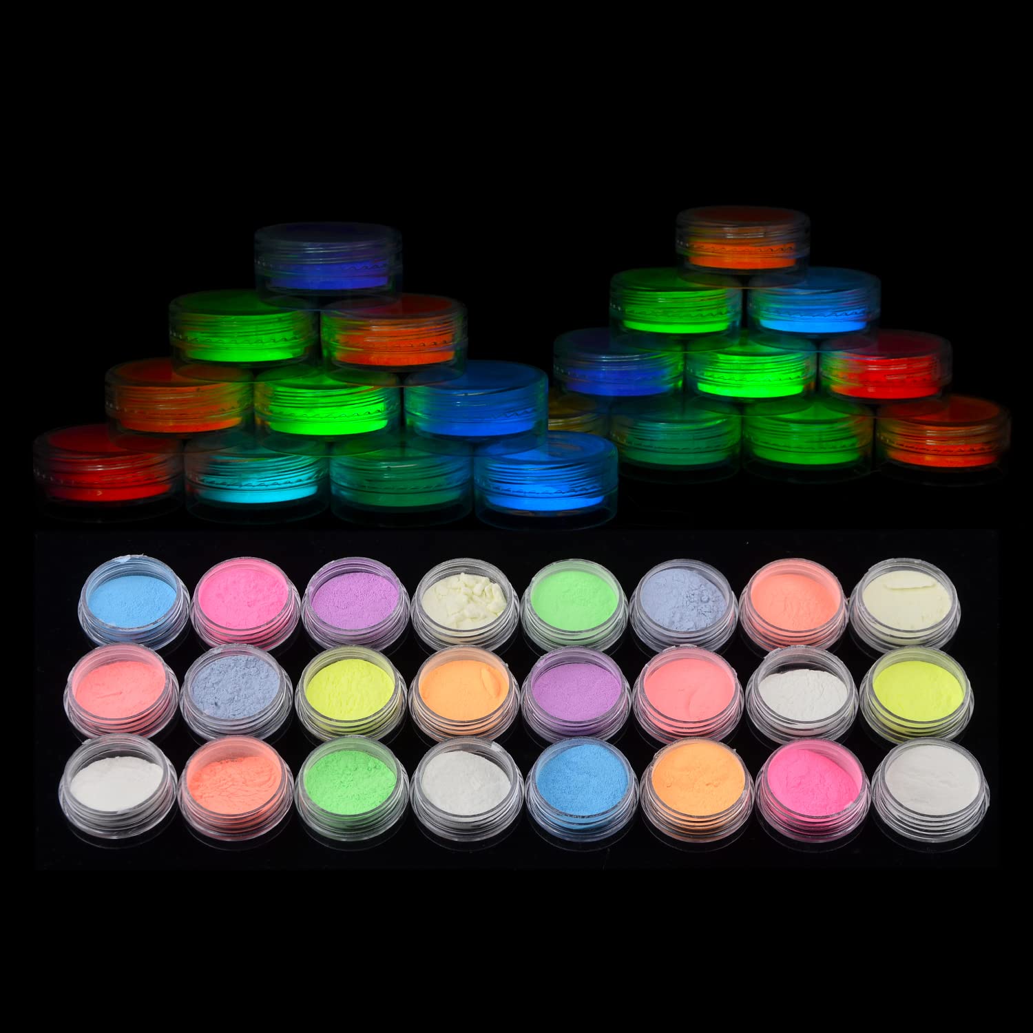 BAIYIYI Glow in The Dark Powder Pack of 24 Luminous Pigment Powder