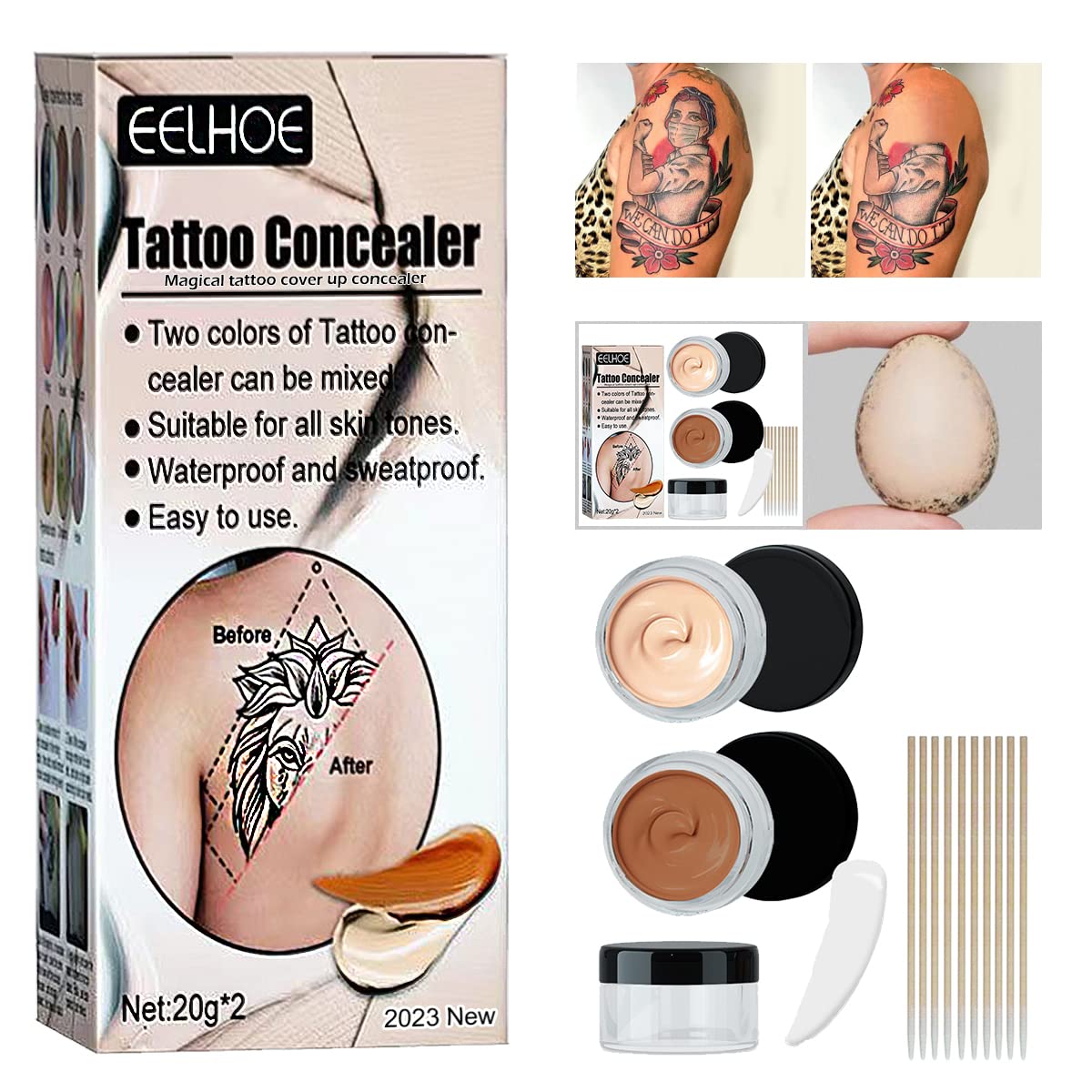 Tattoo Cover Up, Makeup Waterproof, Tattoo Concealer, Scar Cover Up Makeup  Waterproof, Professional Skin Concealer Set for Dark Spots, Scars,  Vitiligo, Body Makeup Cover and Body Tattoo Concealer.