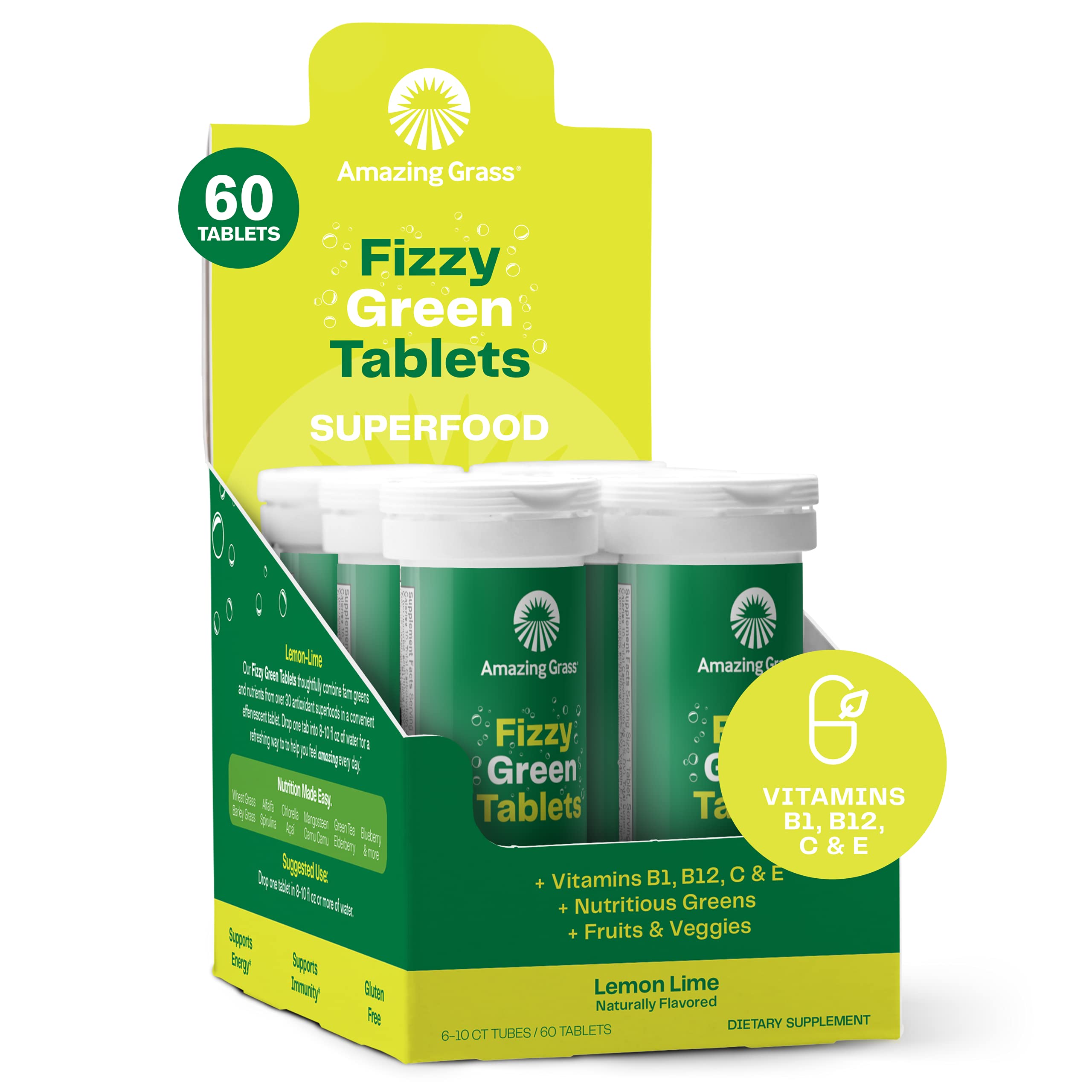 Amazing Grass Fizzy Green Tablets Superfood Lemon Lime Green Superfood