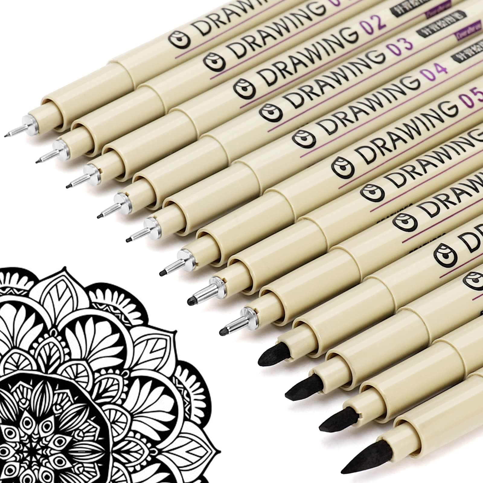 Micro Fineliner Drawing Art Pens: 12 Black Fine Line Waterproof