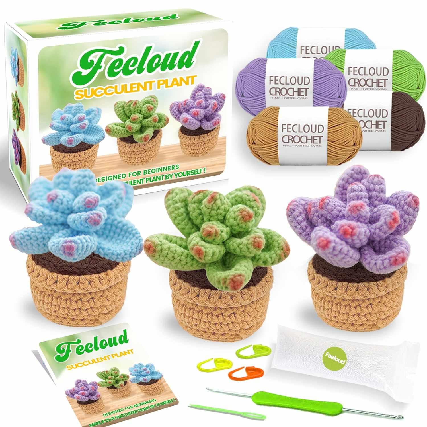  TENGYES Crochet Kit for Beginners - 5Pcs Succulents