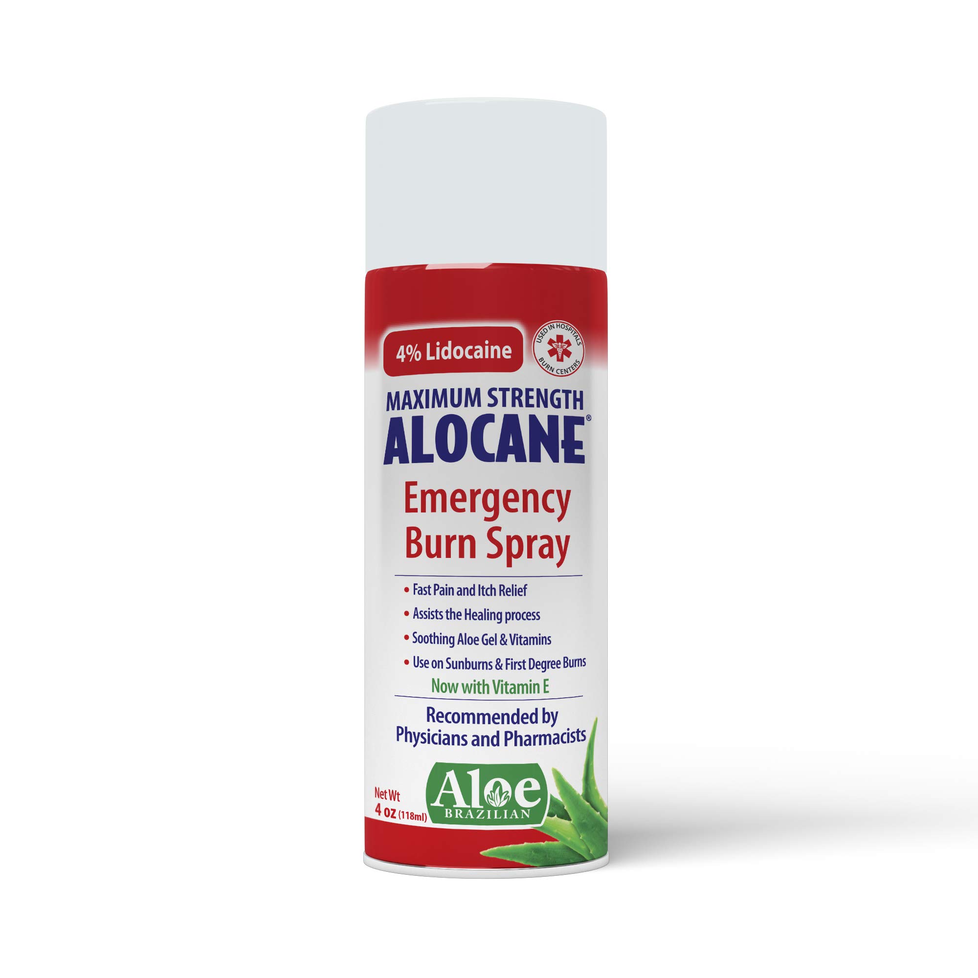  ALOCANE Emergency Burn Spray, 4% Lidocaine Max Strength Fast  Pain Itch Relief for Minor Burns, Sunburn, Kitchen First Aid Treatment Burn  Care, 4 Fl Oz : Health & Household