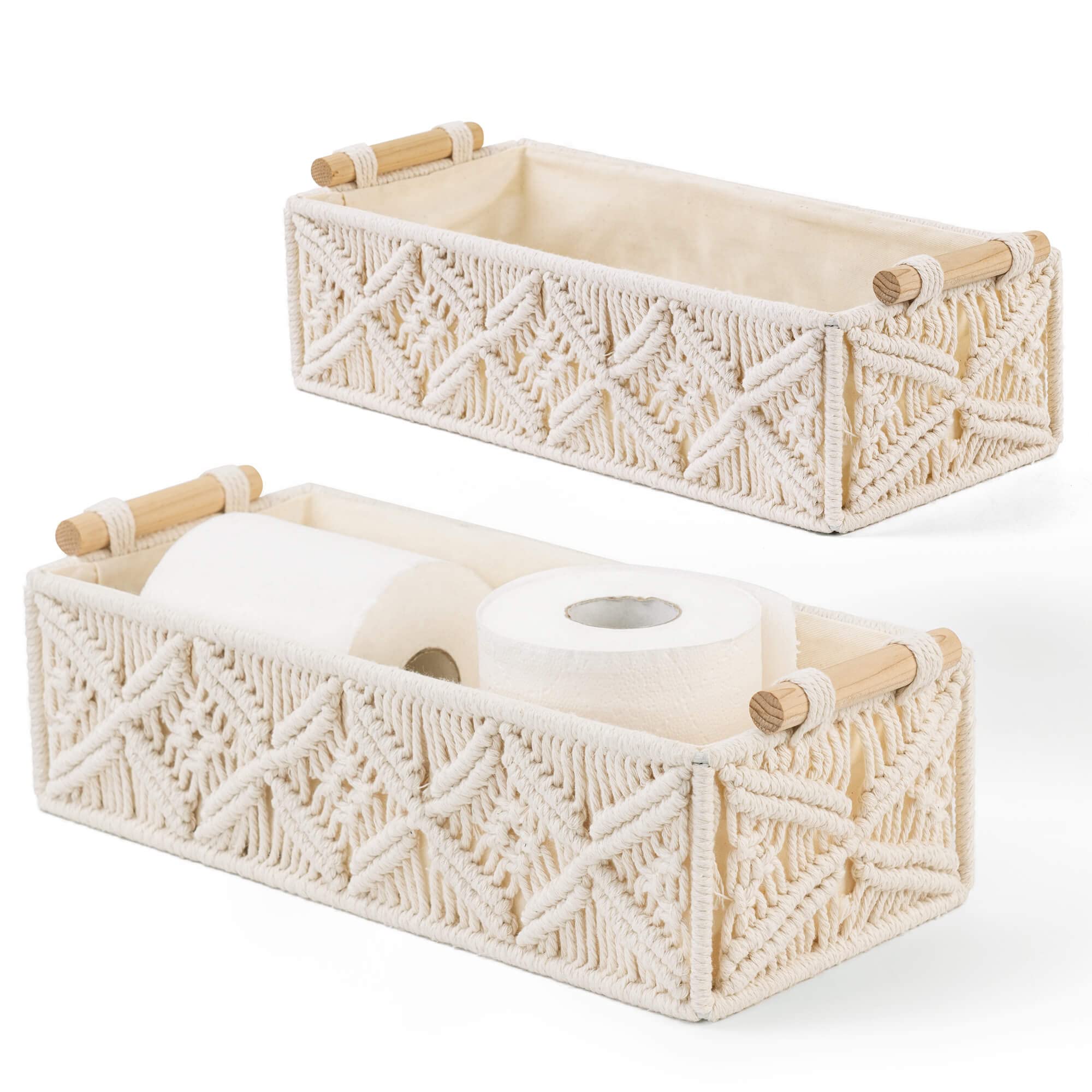 TIMEYARD Macrame Storage Baskets for Toilet Paper, Small Decorative Shelf  Baskets for Bedroom, Bathroom, Living room