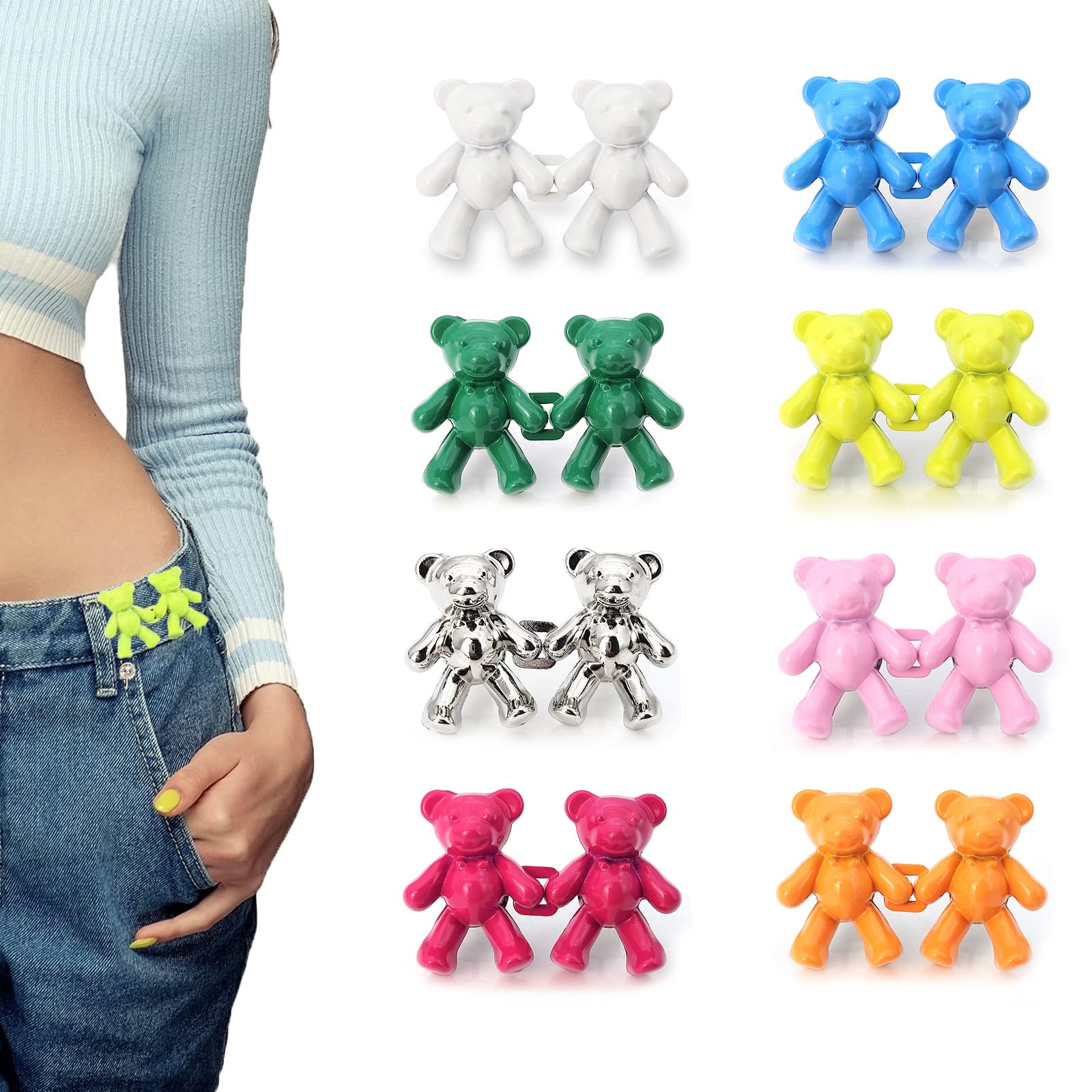 8 Pcs Bear Tighten Waist Button Pin, Adjustable Waist Buckle Extender, Pant  Waist Tightener Bear, Fashion