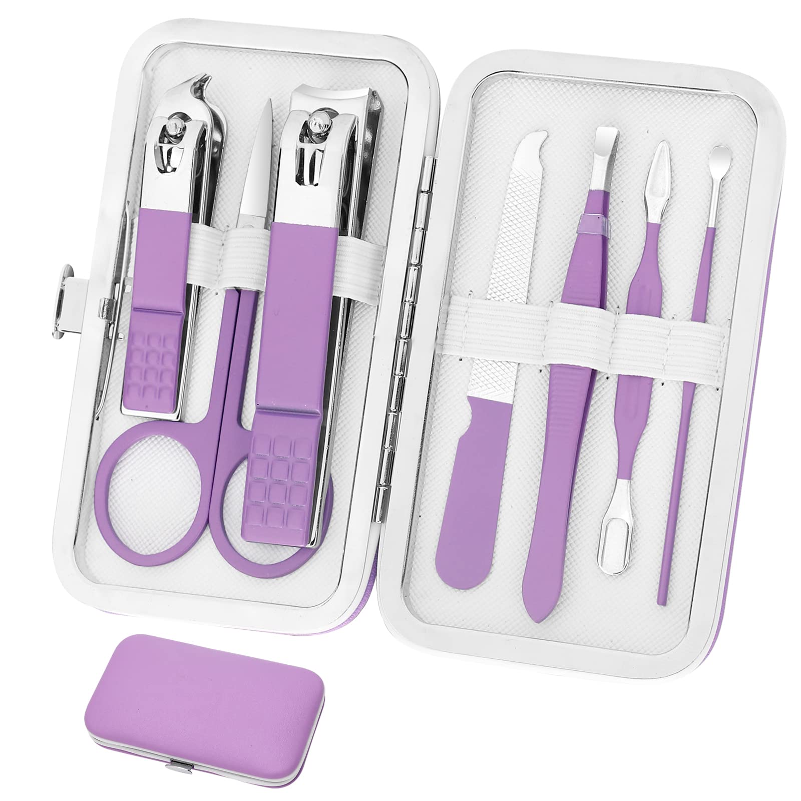 Manicure Set Women Nail Clipper Set Grooming Kit Pedicure Kit Finger Nail  Clippers Grooming Kit Nail Tools Gift 8 In1 with Travel Case For Women  Girls Friends Parents Gifts Purple