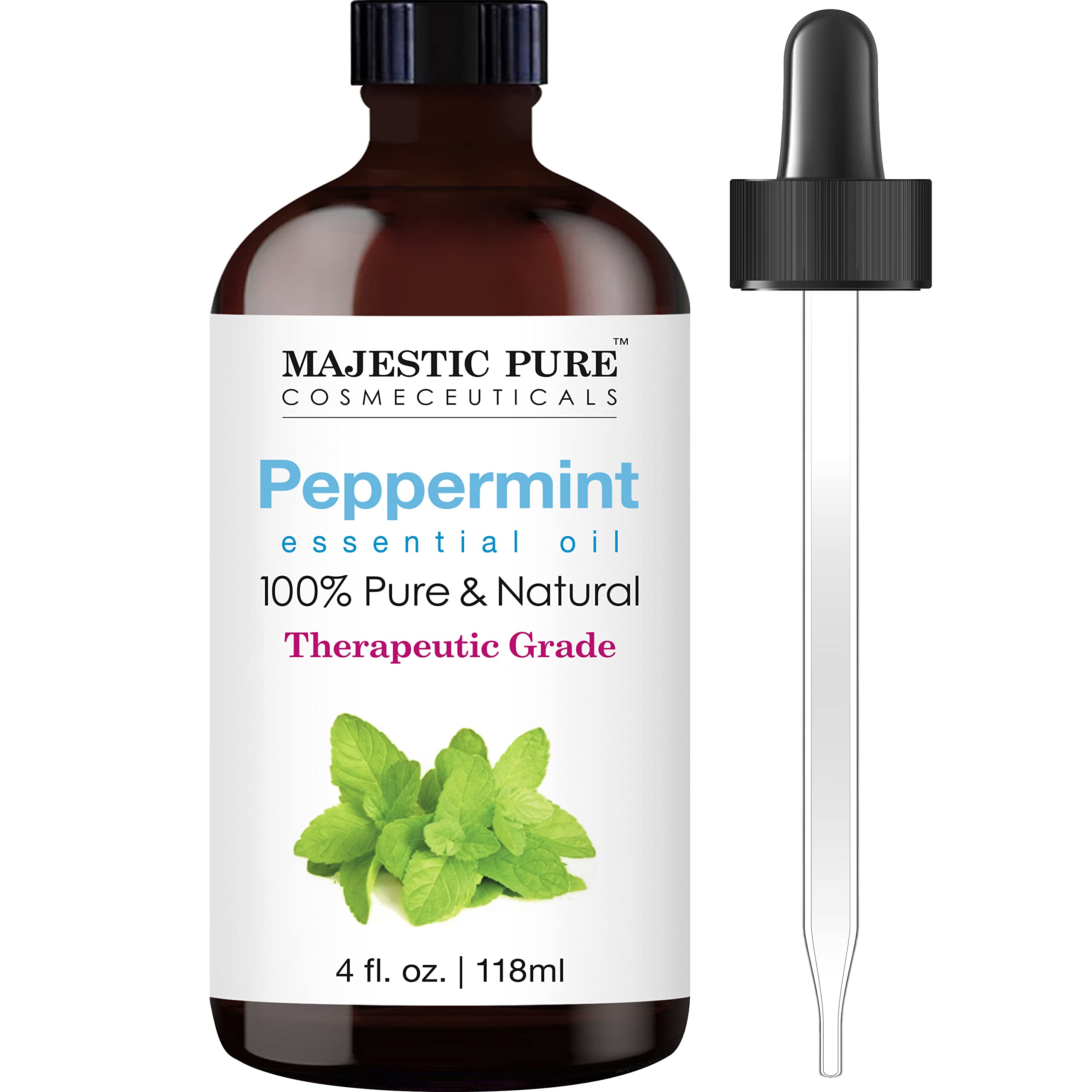 MAJESTIC PURE Peppermint Essential Oil, Therapeutic Grade, Pure and Natural  Premium Quality Oil, 4 fl oz