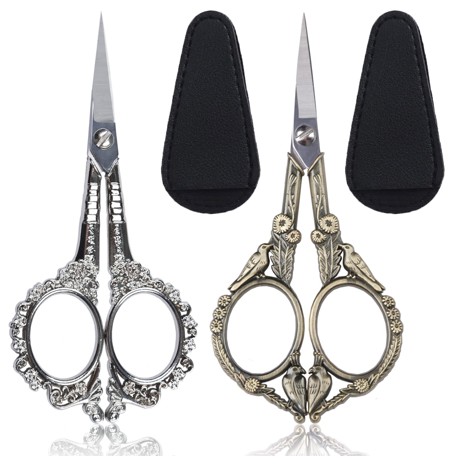 2pcs Vintage Stainless Steel Cuticle Precision Embroidery Scissors Beauty  Grooming for Nail, Facial Hair, Eyebrow, Eyelash, Nose Hair, Moustache,  Manicure Crochet Threading Tool Silver-bronze