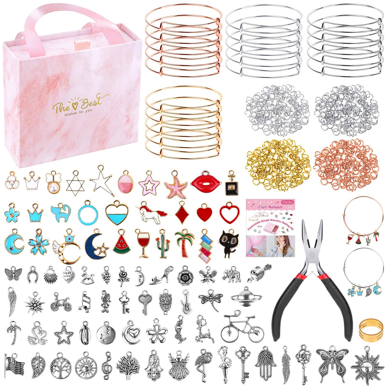 300Pcs Bangle Bracelets Making Kit Thrilez Charm Bracelet Making