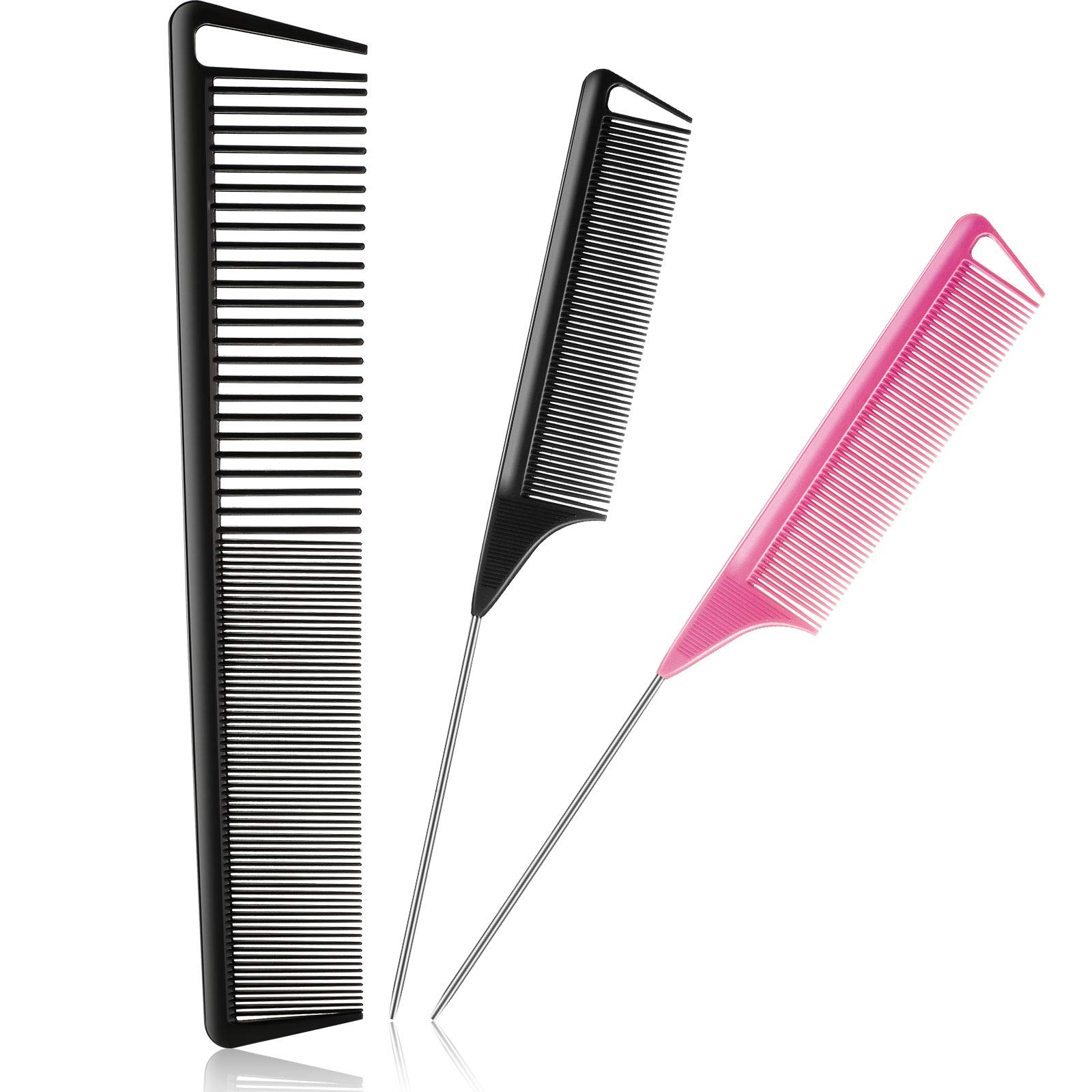 3 Pieces Pintail Comb Rat Tail Comb Carbon Fiber Cutting Comb Set Stainless  Steel Pintail Comb Teasing Comb Parting Comb Wide and Fine Teeth Comb for  Braids Hair Salon Home Supplies Black