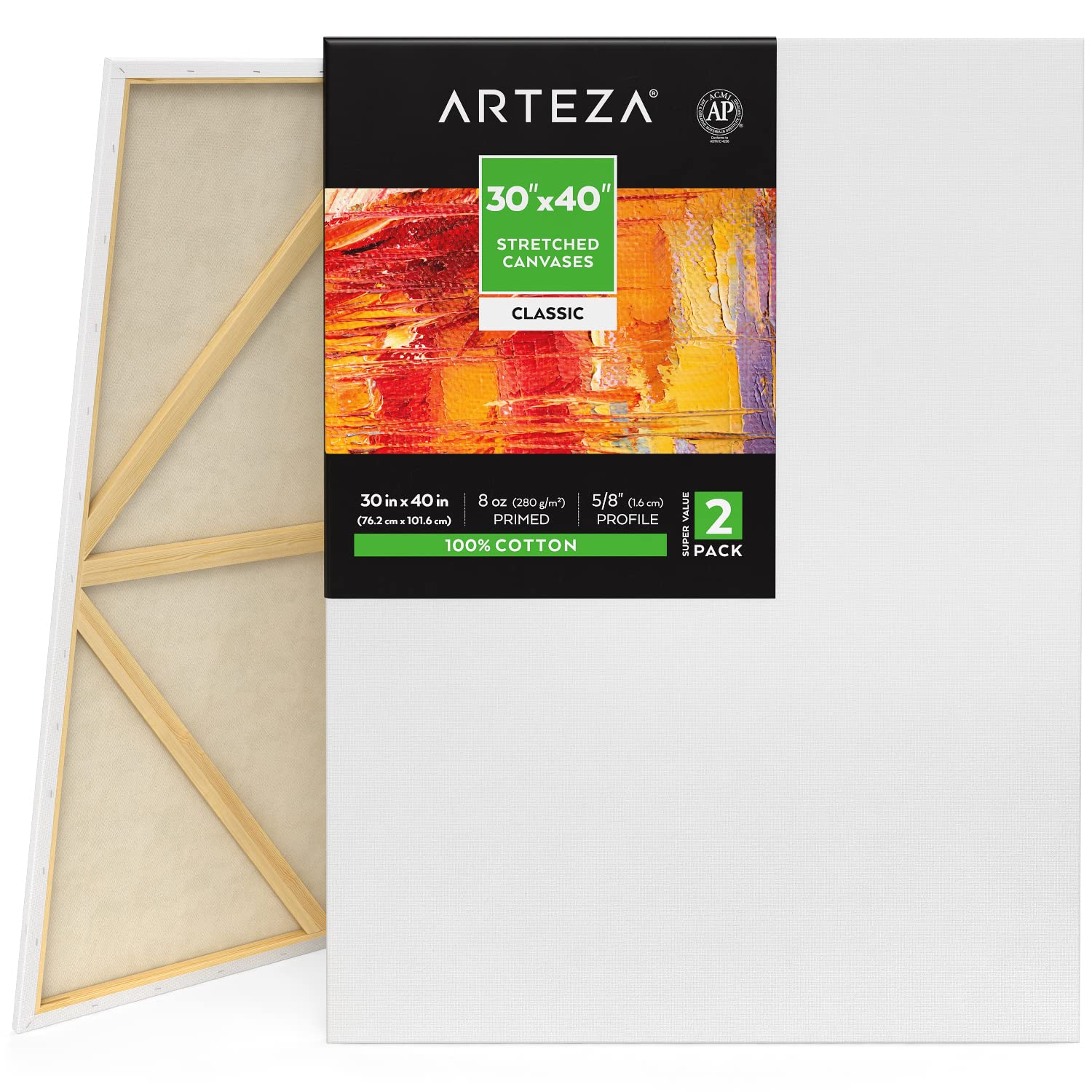 Arteza Paint Canvases for Painting Pack of 2 30 x 40 Inches Blank